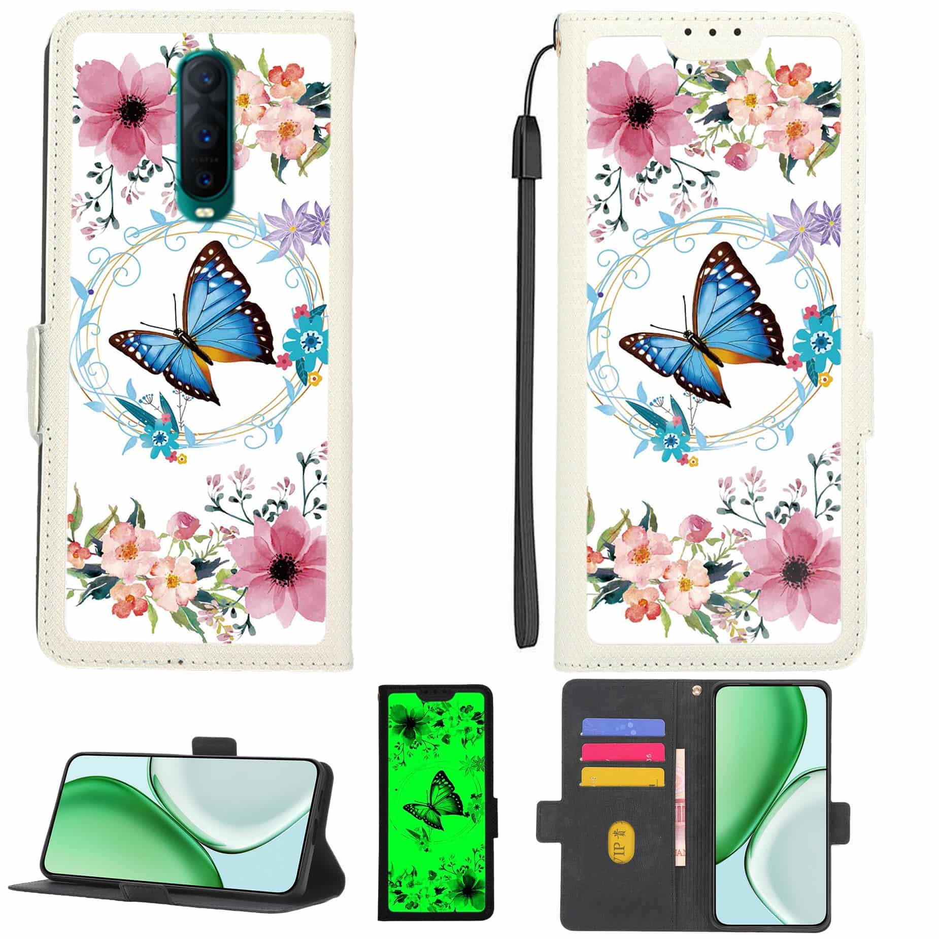 Case Compatible for Oppo R17 pro Phone Case Flip Cover [with Tempered Glass Screen Protector][RFID Blocking][Luminous Effect] LPT-LHD