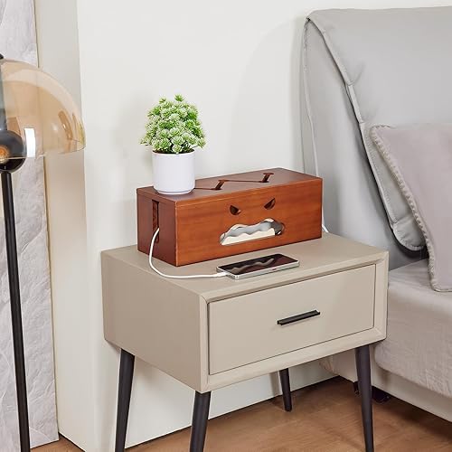 Miniatura 7 de Caja organizadora de cables grande, caja organizadora de cables con fundas para cables y bridas para cables, caja oculta de cables de madera para