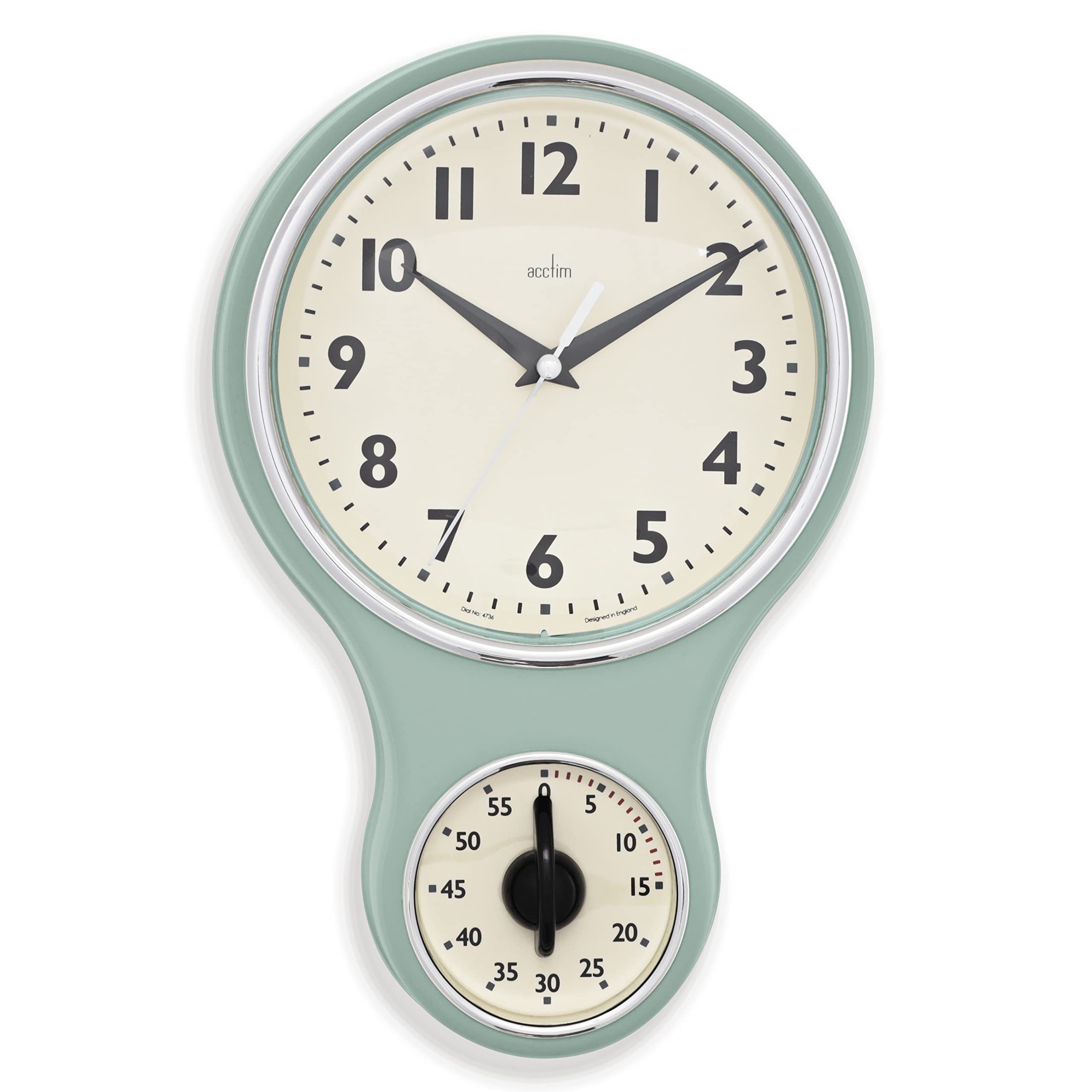 Acctim Kitchen Time Sage Clock and Timer - 30cm Plastic Sage Retro Mechanical Timer