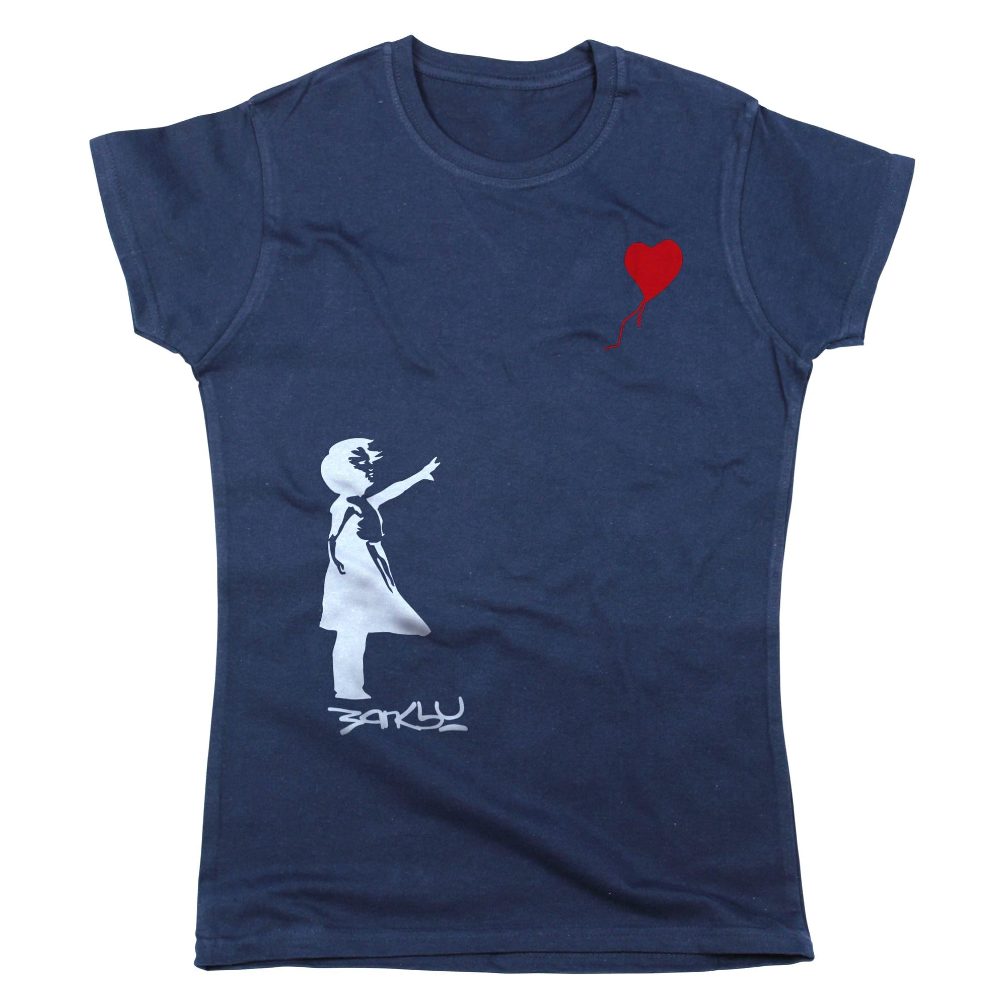 Nutees Banksy Girl with Heart Shaped Balloon Women T-Shirt (Navy), Small