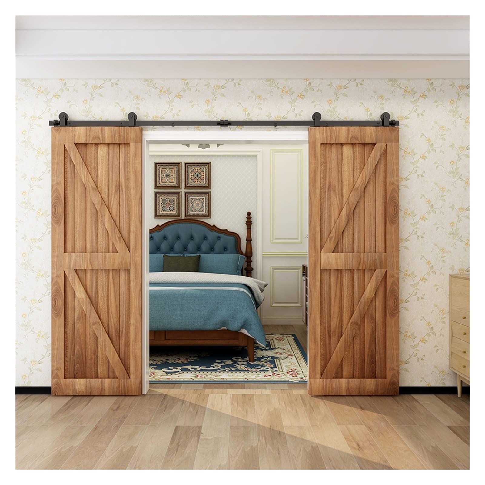Kit di ferramenta per porta scorrevole, 122 cm-610 cm, sistema di binari industriali a T, per doppie porte in legno (kit di guide da 295 cm)