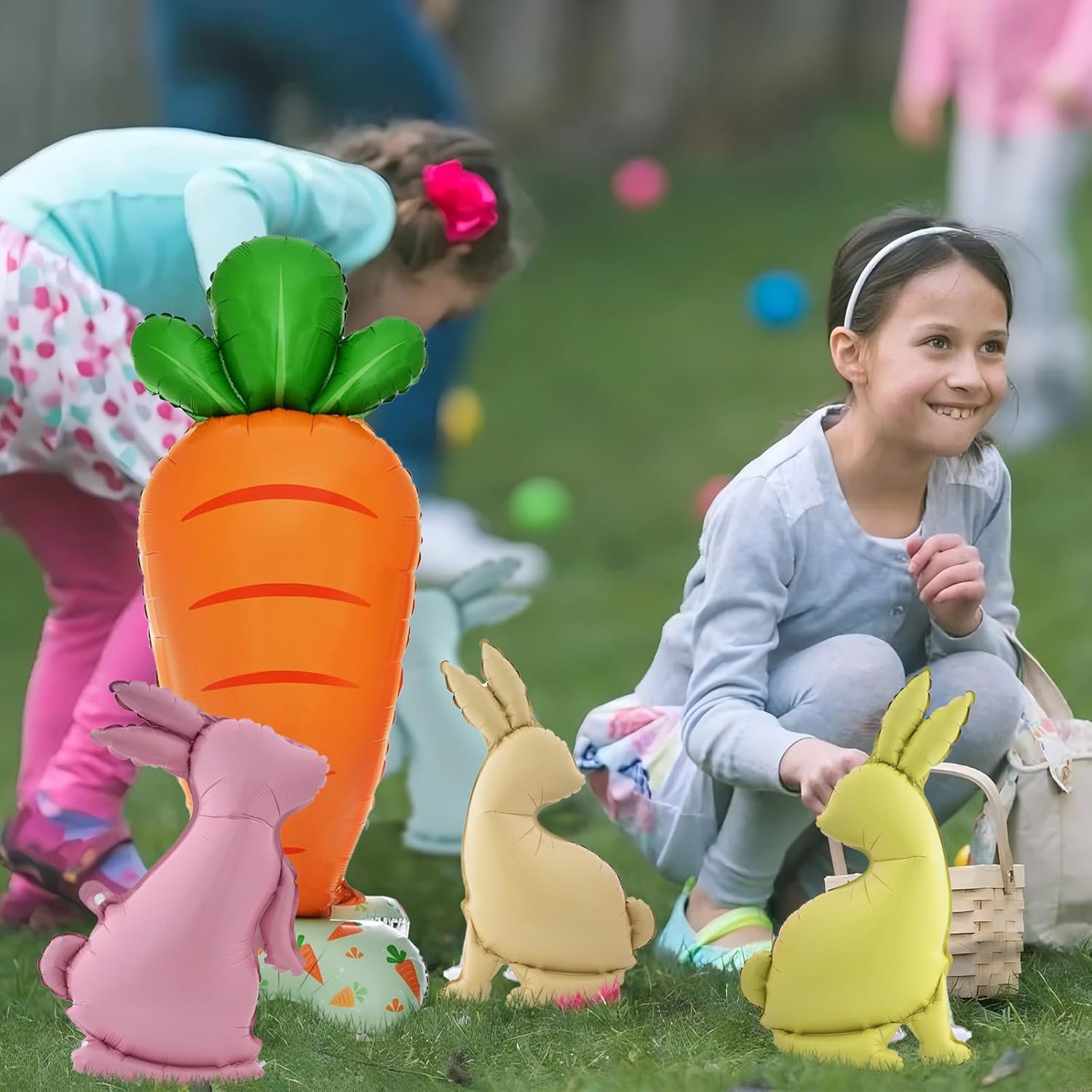 5Pcs Easter Balloons Large Standing Carrot Balloon Standing Bunny Foil Balloons for Easter Party Decorations Birthday Baby Shower Supplies