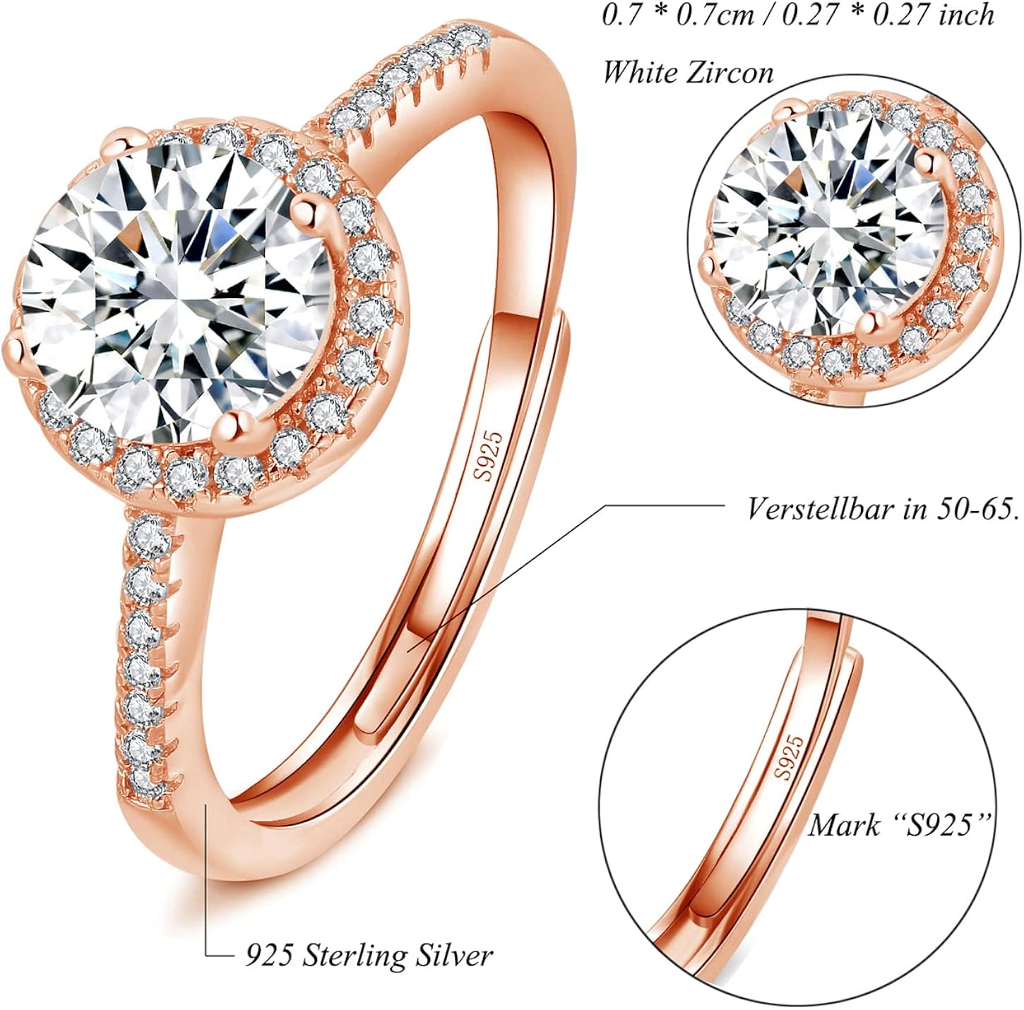 Josfeva Silver Rings for Women Girls 925 Sterling Silver Adjustable Diamond Ring - Image 3