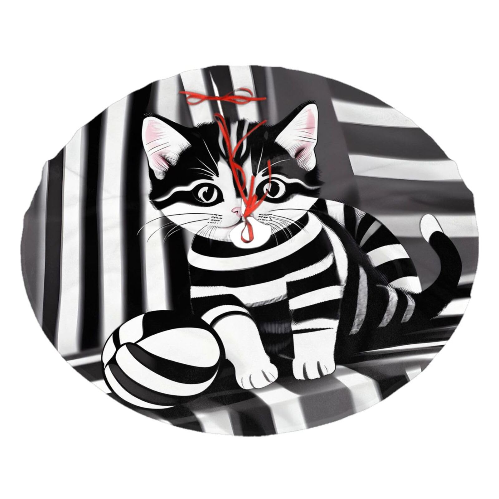 Black and White Striped Kitten Printed Christmas Tree Skirt Christmas Plush Tree Skirt 36 inches (about91 cm) ChristmasIndoor and Outdoor
