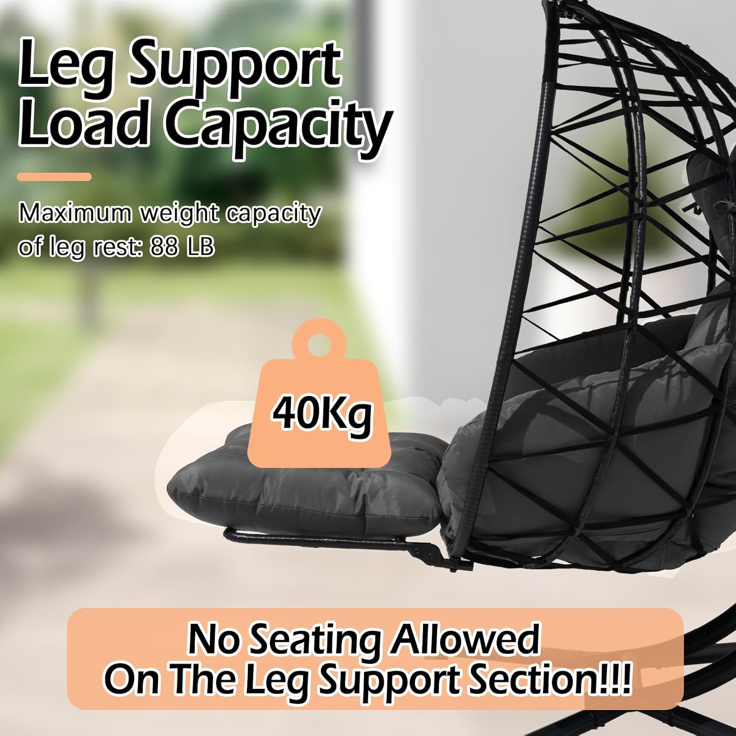 Double Egg Chair Outdoor with Stand & Adjustable Canopy, Extra Large 2 Person Patio Egg Chair with Leg Rests, Hanging Swing Chair with Thickened Cushion, Swinging Love Seat for Outdoor Patio (HHH)