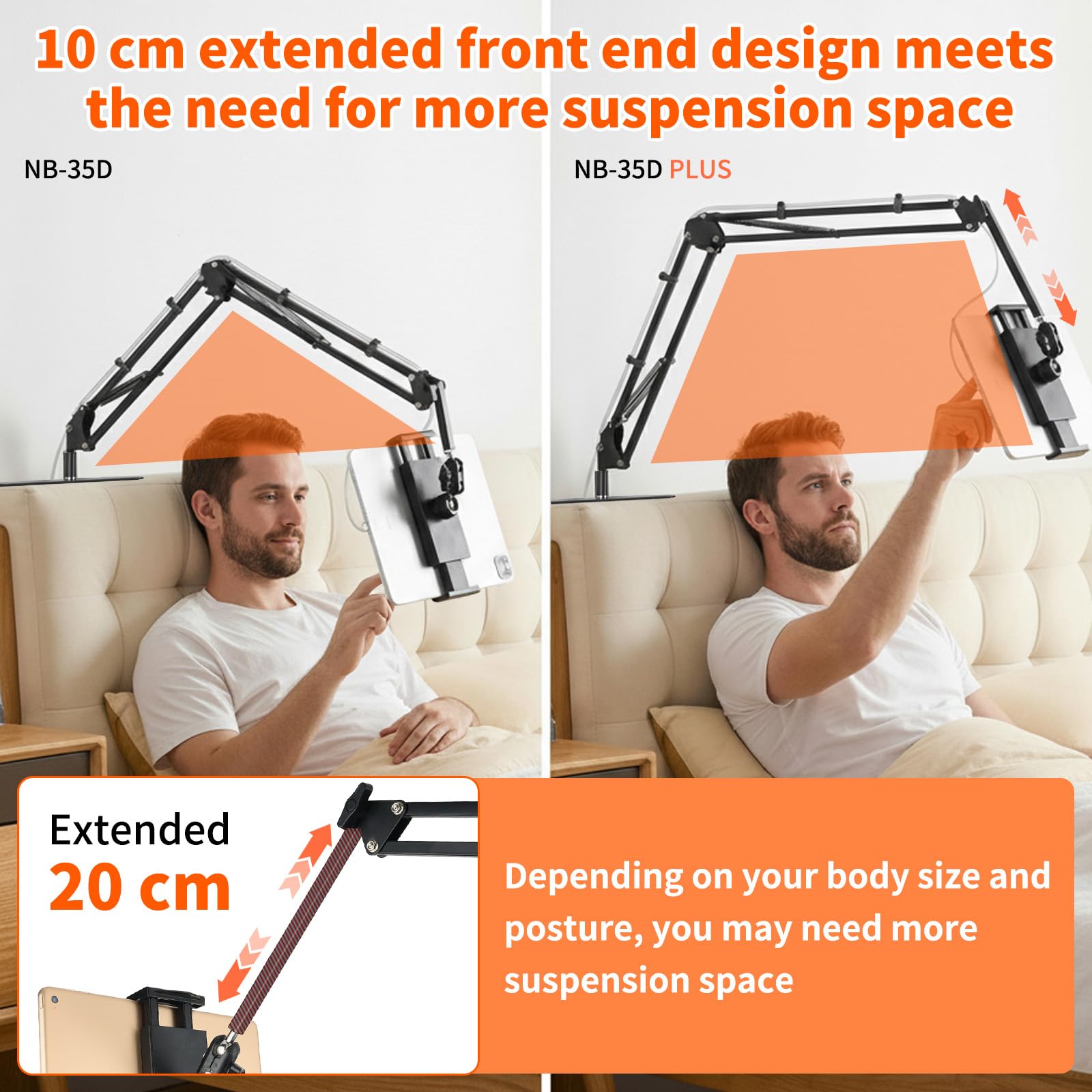 Supporto per tablet senza mano, per letto e divano, con braccio lungo regolabile, pieghevole, in metallo per Kindle, tablet, iPad e cellulare, design nascosto, nessun danno ai mobili (90 cm)