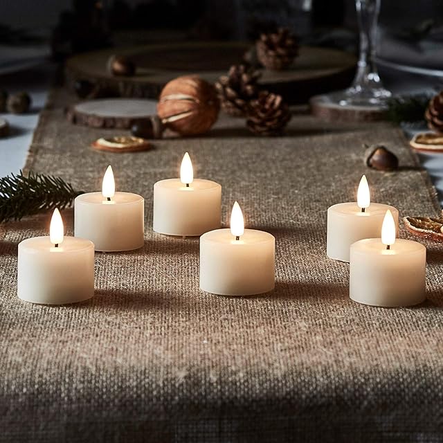 Lights4fun Set of 6 TruGlow® Battery LED Flameless Tea Light Candles Real Ivory Wax with Timer (D) 4cm