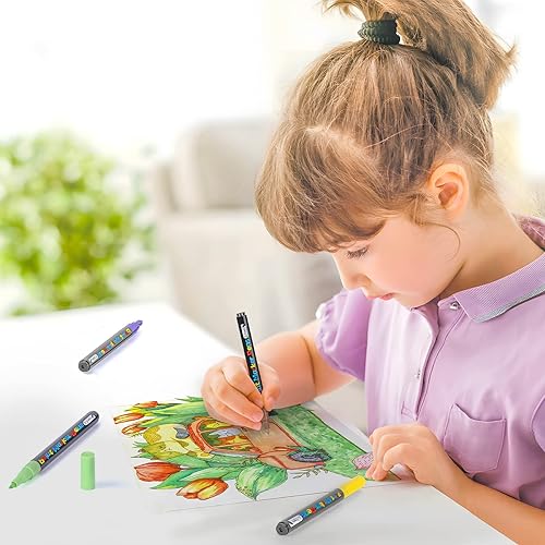 Miniatura 4 de YUNISS 18 Colors Acrylic Paint Pens, Paint Markers for Rock Painting Wood Canvas Fabric Glass Ceramic Easter Eggs Pumpkin (0.7mm)