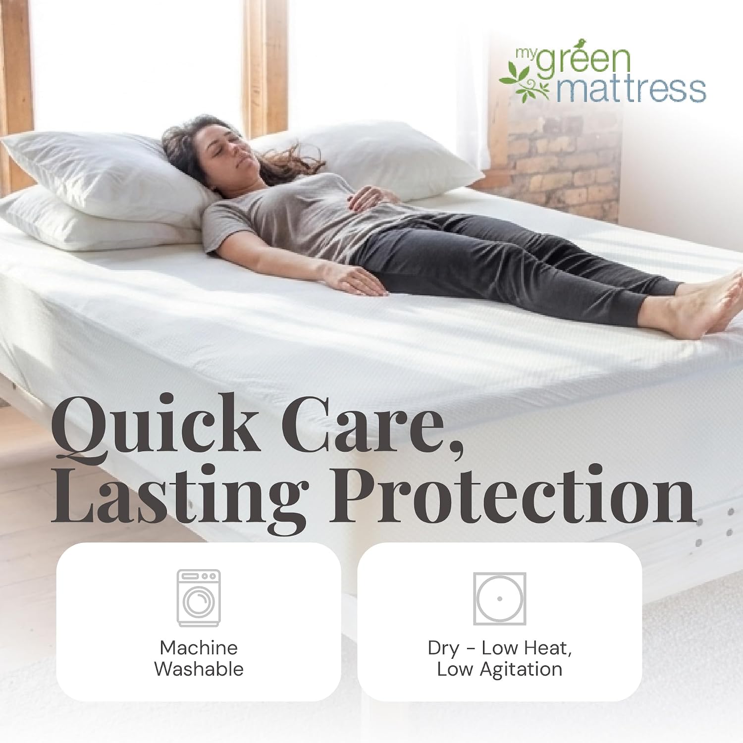 My Green Mattress Organic Cotton Mattress Protector - GOTS Certified Cotton Cover, Waterproof Breathable Bed Protector, Deep Pocket Fitted Design, Soft Durable Mattress Cover - Full