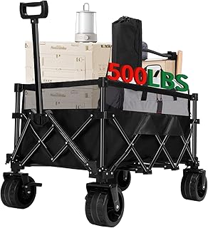 Collapsible Folding Wagon, Wagon Cart Heavy Duty Foldable with 440LBS Load and 200L Capacity, Utility Beach Wagon with All-Terrain Wheels and Brake for Sports, Shopping, Gardening, Camping