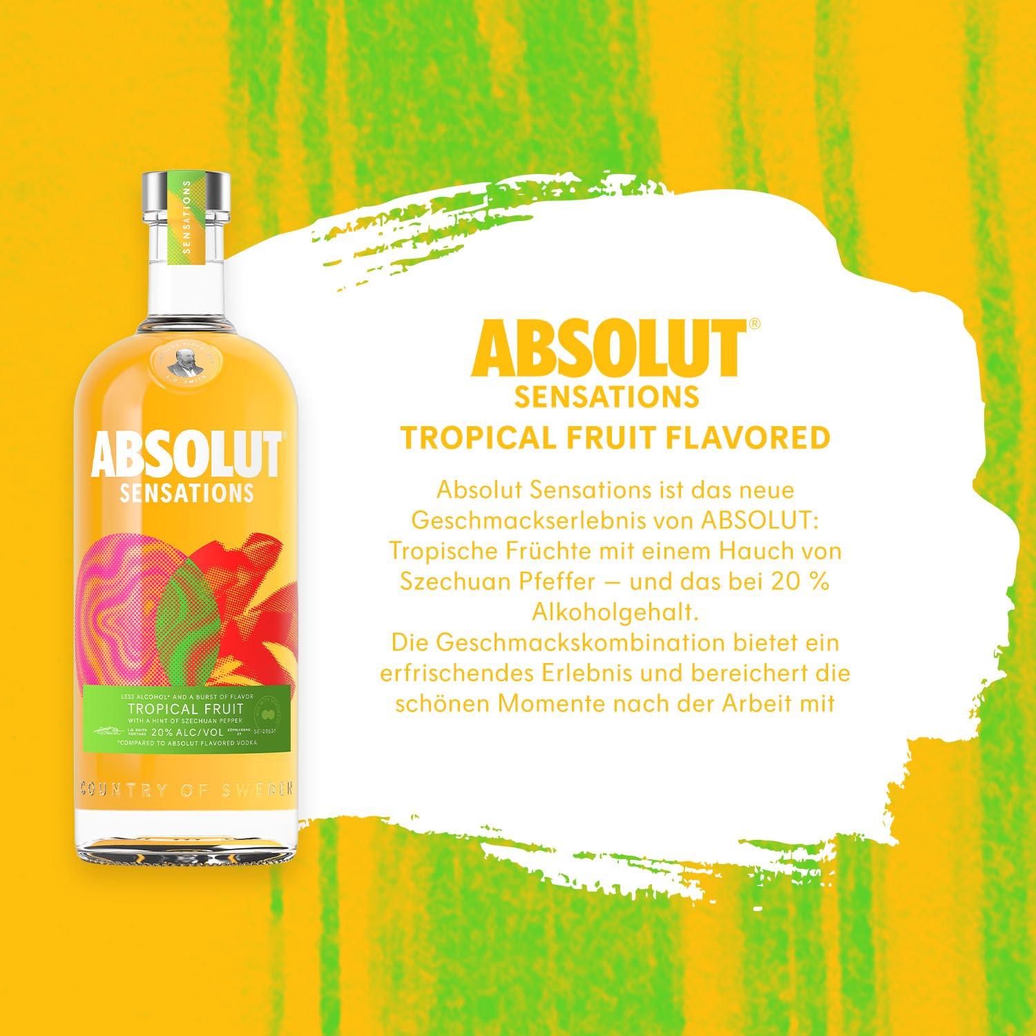 Absolut Vodka Sensations Tropical Fruit, fruchtiger Aperitif mit einem Hauch von Szechuan Pfeffer, Sommer-Getränk mit nur 20% Alkoholgehalt, 1 x 1 L
