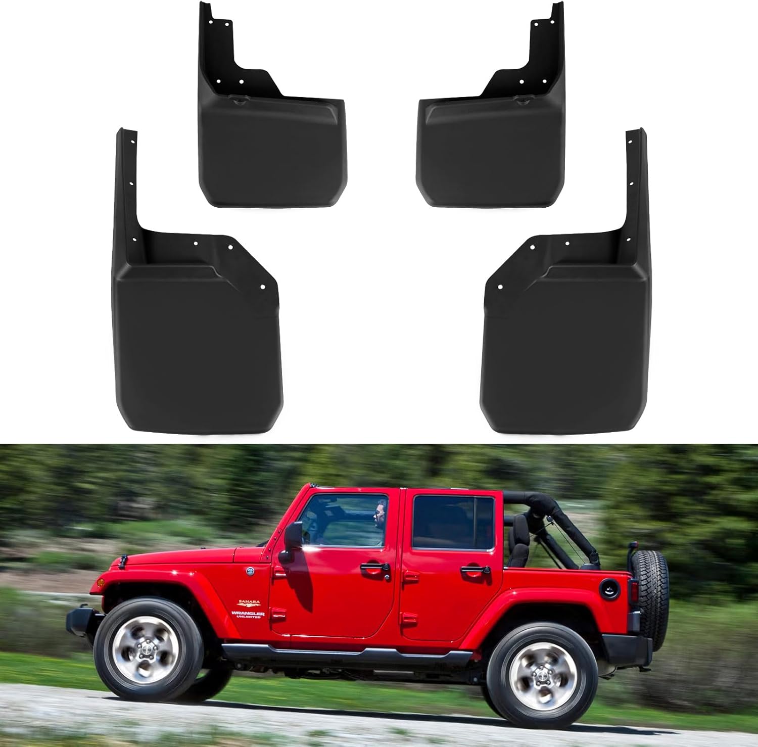 Mud Flaps Splash Guards Flares Set Compatible with Jeep Wrangler JK JKU 2007-2018 Accessories, Heavy Duty Mudguards with Hardware, Front and Rear Mudflaps, Driver & Passenger Side, 4PCS