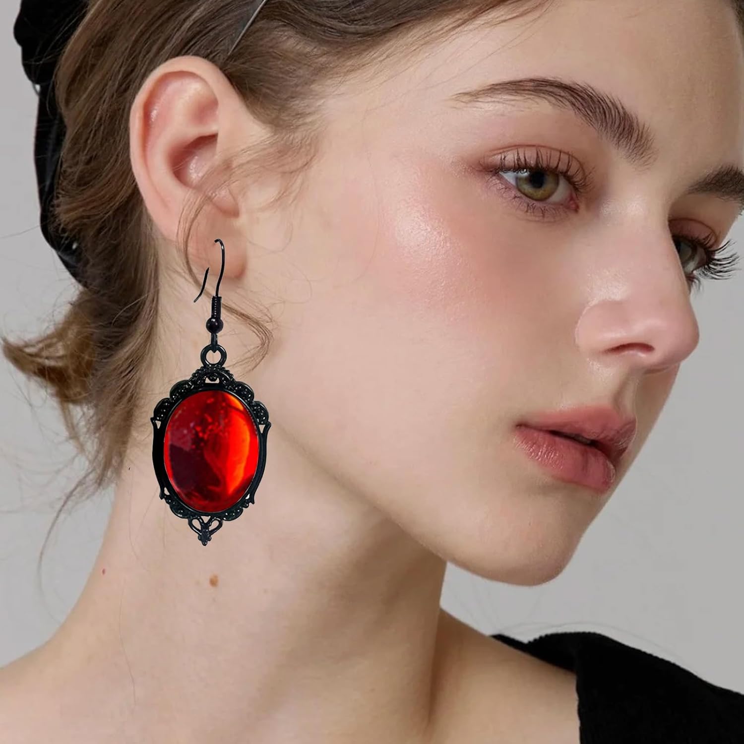 Halloween Jewelry Set Gothic Stardust Crystal Cameo Earrings Vintage Crystal Gem Necklace Punk Style Victorian Vampire Accessories Satan Demon Halloween Costume Accessories Gothic Jewelry - Image 5