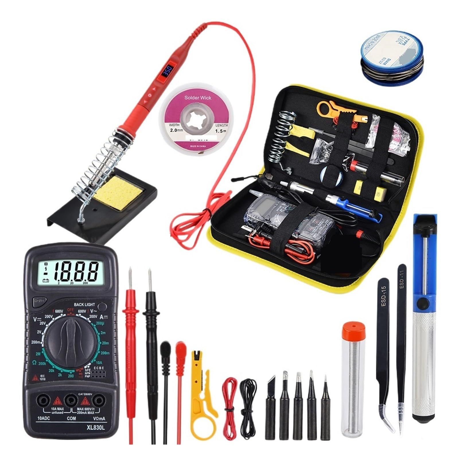 Lutownica Elektryczna O Mocy 80 W Z Multimetrem Zestaw Spawalniczy Regulacja Temperatury Cyfrowy Wyświetlacz LCD Przycisk Wielofunkcyjny Najlepszy Prezent(Red-KIT1)