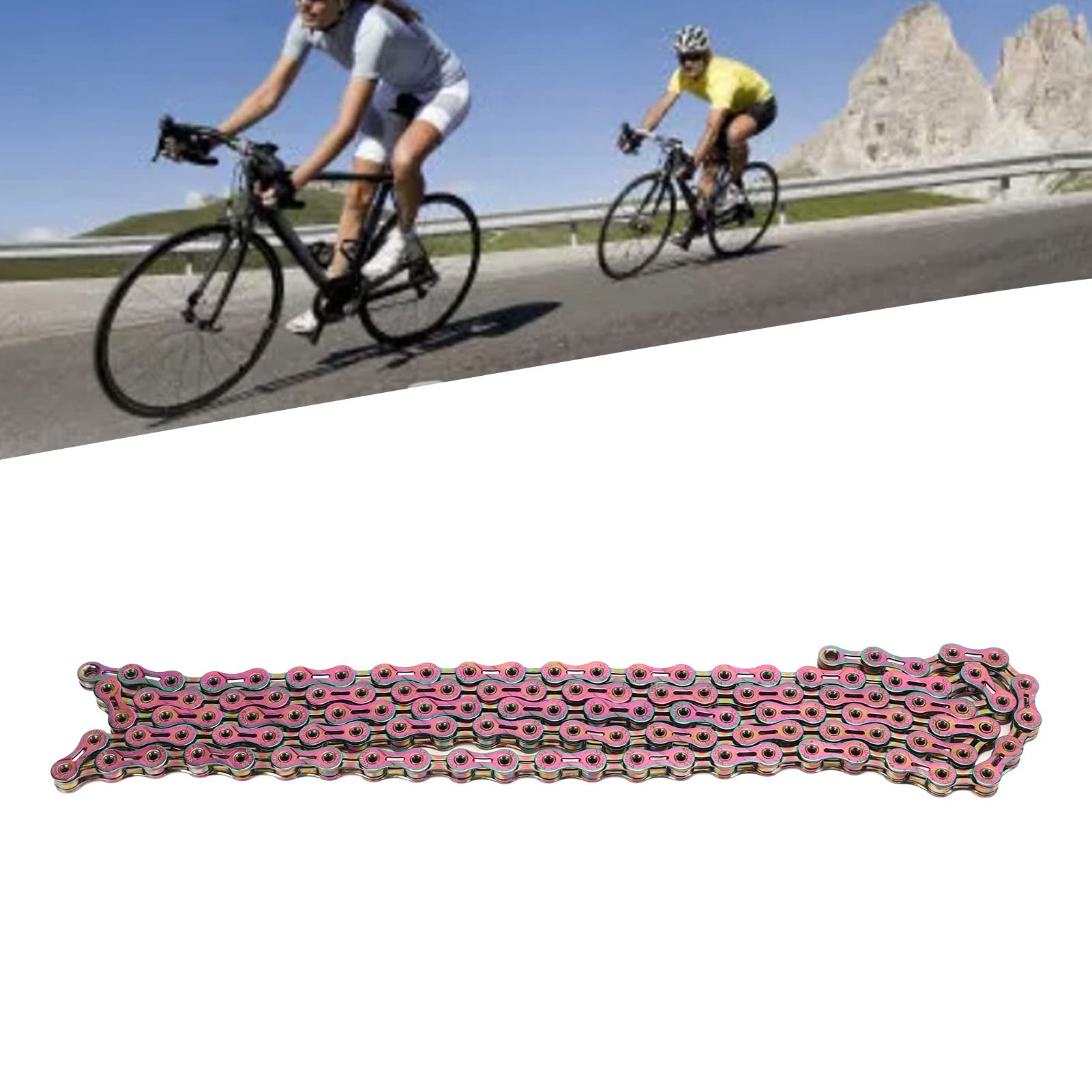 Catena per bicicletta a 9 marce, in robusto acciaio al carbonio, per mountain bike e bici da strada, zincata colorata e resistente all'usura, 1 pezzo