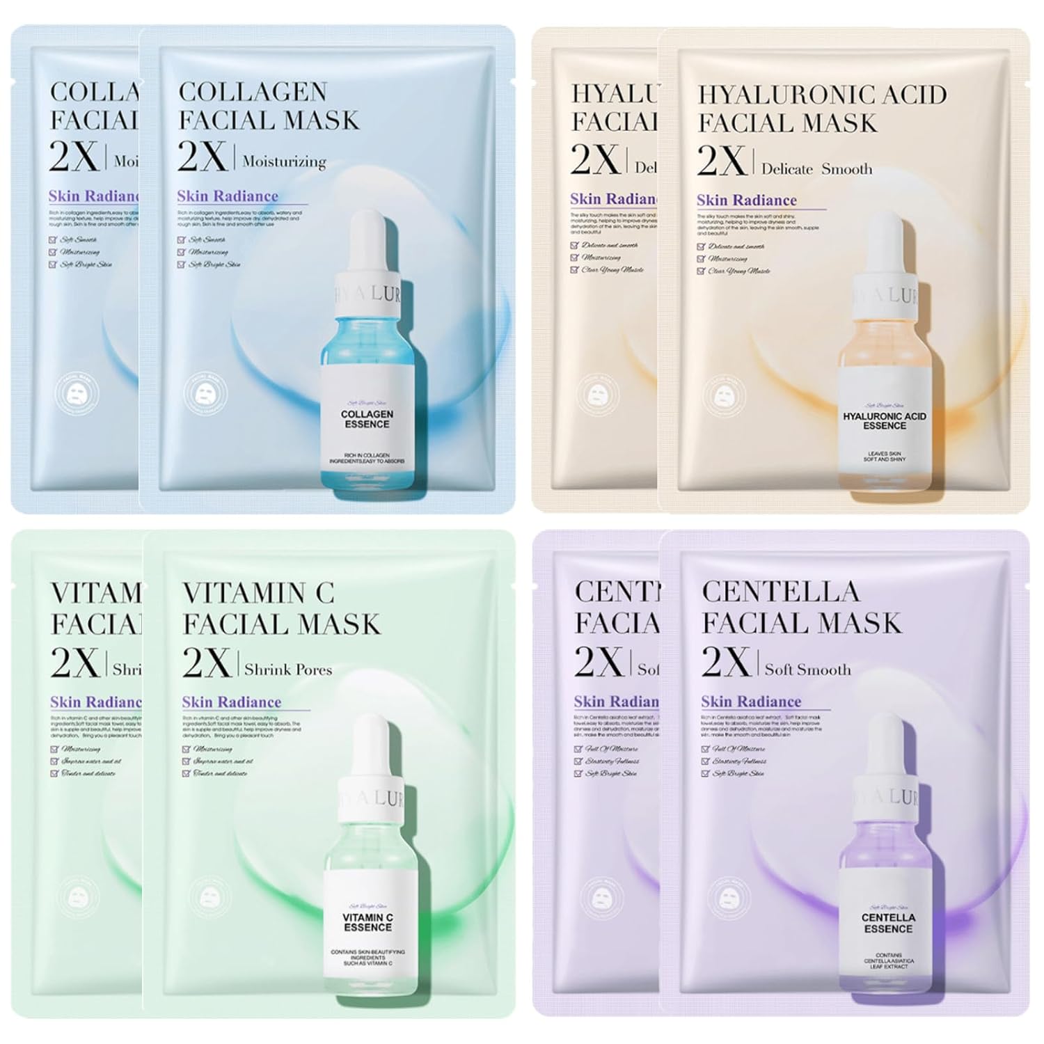 8 Pack Korean Sheet Face Mask Skin Care Set for Women