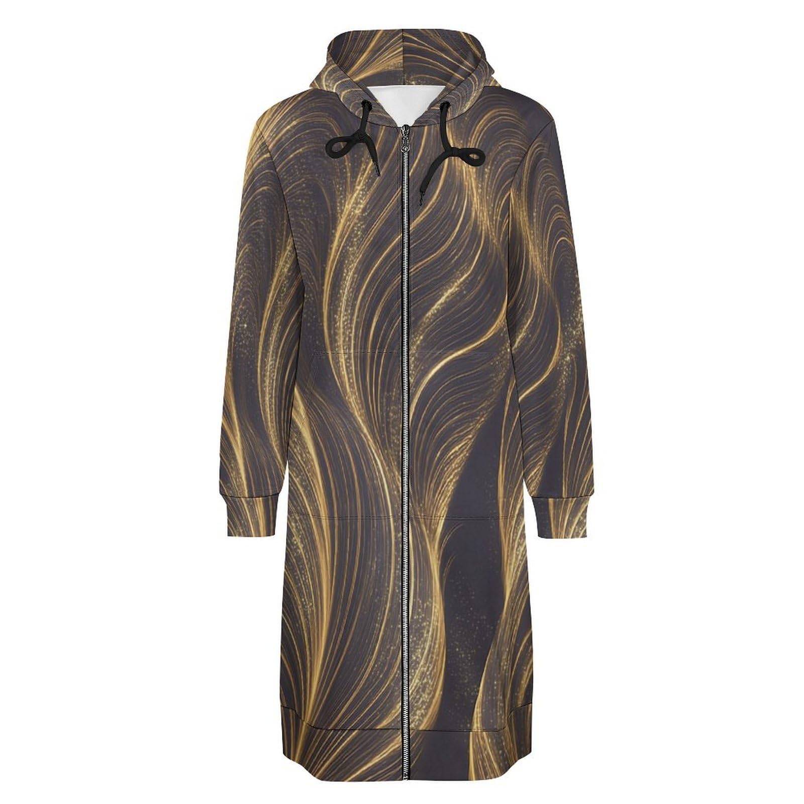 Felpa Donna con Zip Felpe Sportiva con Tasche E Cappuccio Elegante Motivo A Onde Morbida Invernale Giacca Regolabile Oro Confortevole per Uso Quotidiano Casual