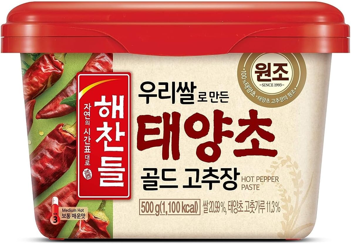 Haechandle Medium Hot Chilli Pepper Paste (Square) Gochujang, Brown, 500 g, (Pack of 1)