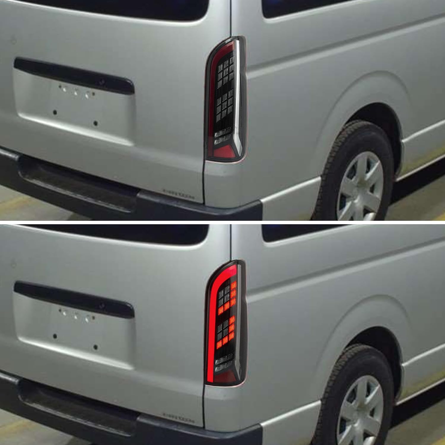 VLAND LED Tail Lights Compatible For 2005-2018 Hiace With Reverse Running Brake Turning Function Rear Lamps Assembly, Sequential Turn Signal, Smoked Lens Style