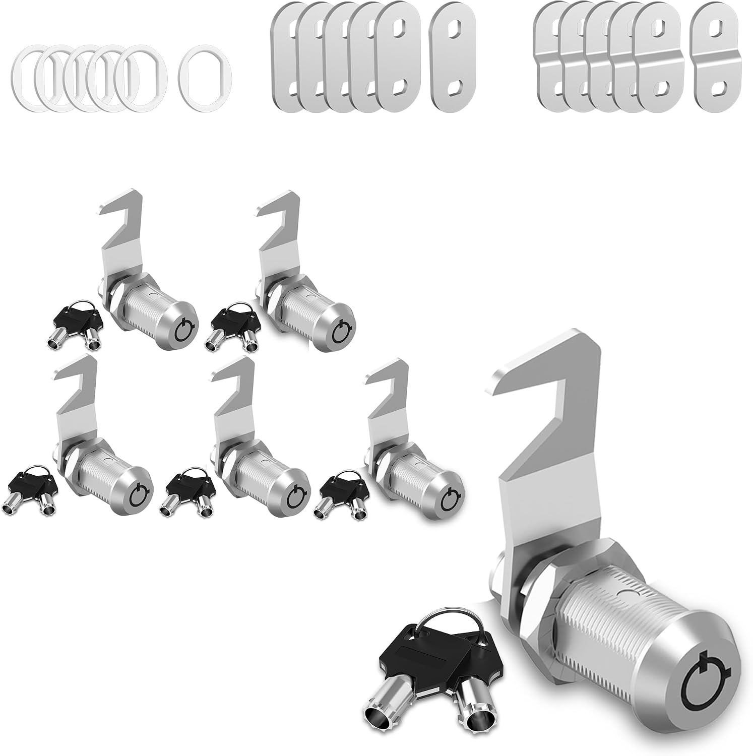 6 Pack 1-1/8" Tool Box Locks with Keys, RV Locks for Storage Door, Cabinet Locks with Keys for Toolbox Lock Replacement with Hook Cam, Cam Lock with Waterproof Washer & 3 Arms, Zinc Alloy