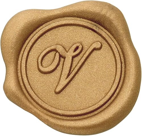 Miniatura 2 de Adhesivos adhesivos para sellar cera, 25 unidades, prefabricadas con iniciales doradas de cera real (Initial V)