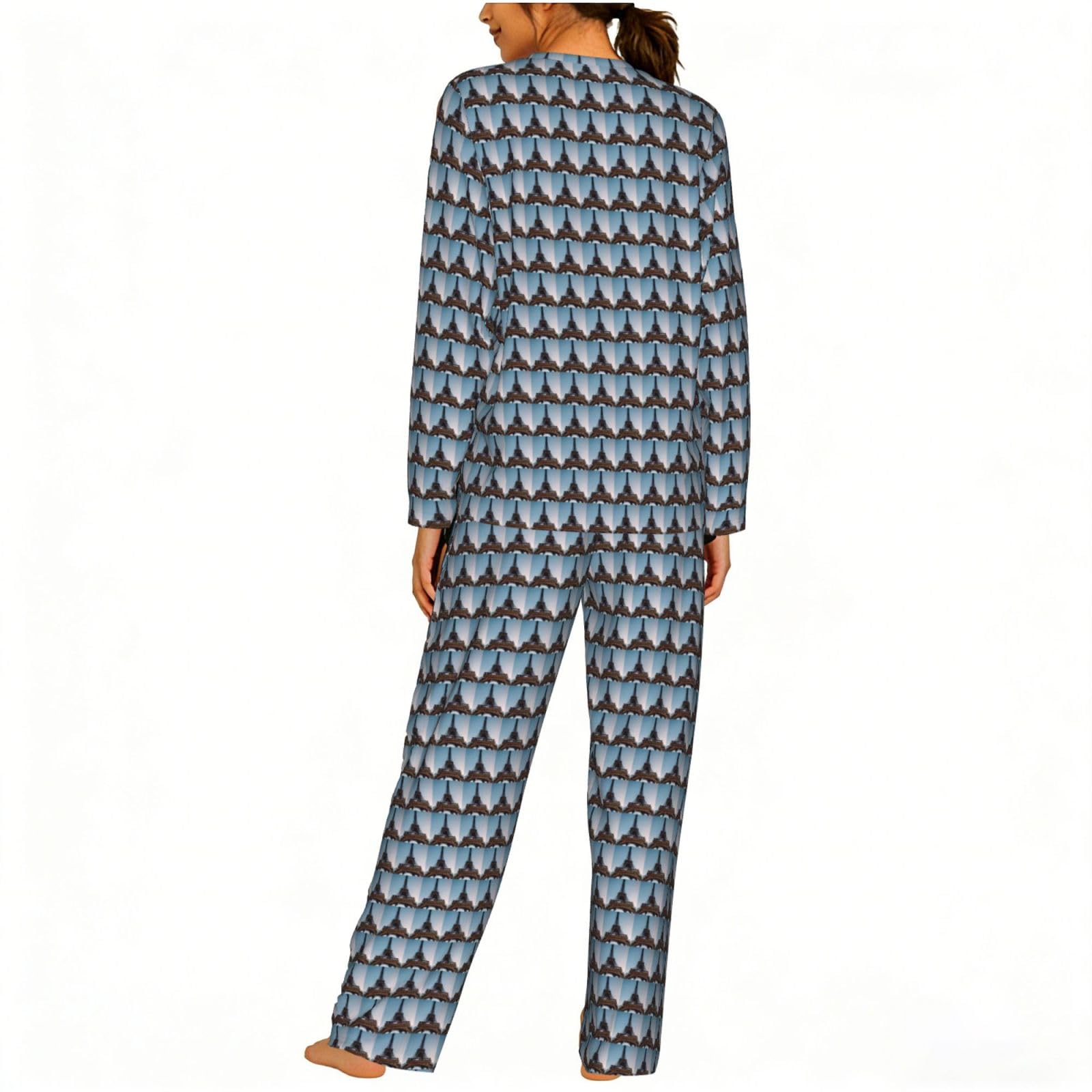 Parigi Torre Eiffel Stampa Donna Manica Lunga Pigiama Abbinamento Giornaliero Confortevole Loungewear Abiti Da Notte