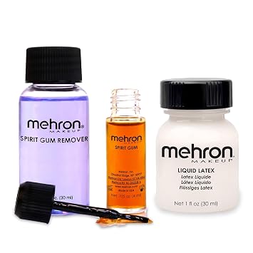 Mehron Makeup Liquid Latex 1 fl oz 30 ml & Spirit Gum Adhesive with Remover Combo Kit | SFX Makeup & Prosthetic Glue for Face, Skin & Body