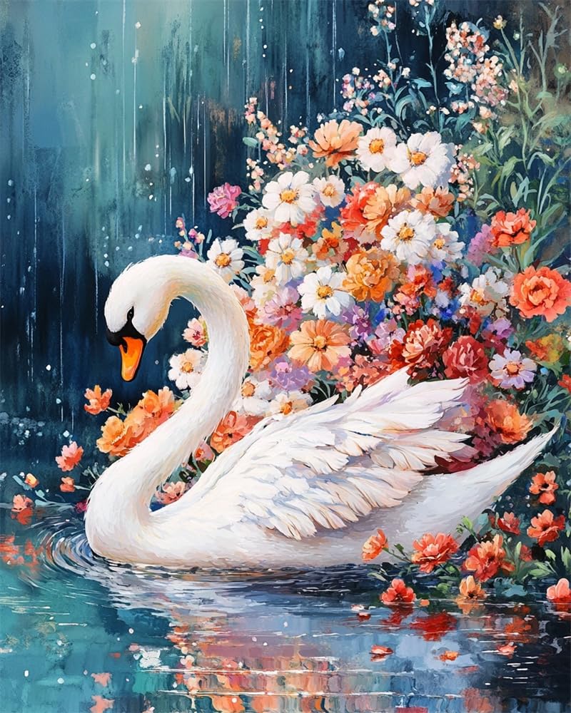 Henypt Home Cross Stitch Kits for Adults Pre Printed, White Swan and Flowers DIY 11Ct Embroidery Sewing Starter Kit Stamped Needlework Easy Beginners (Stamped Home)