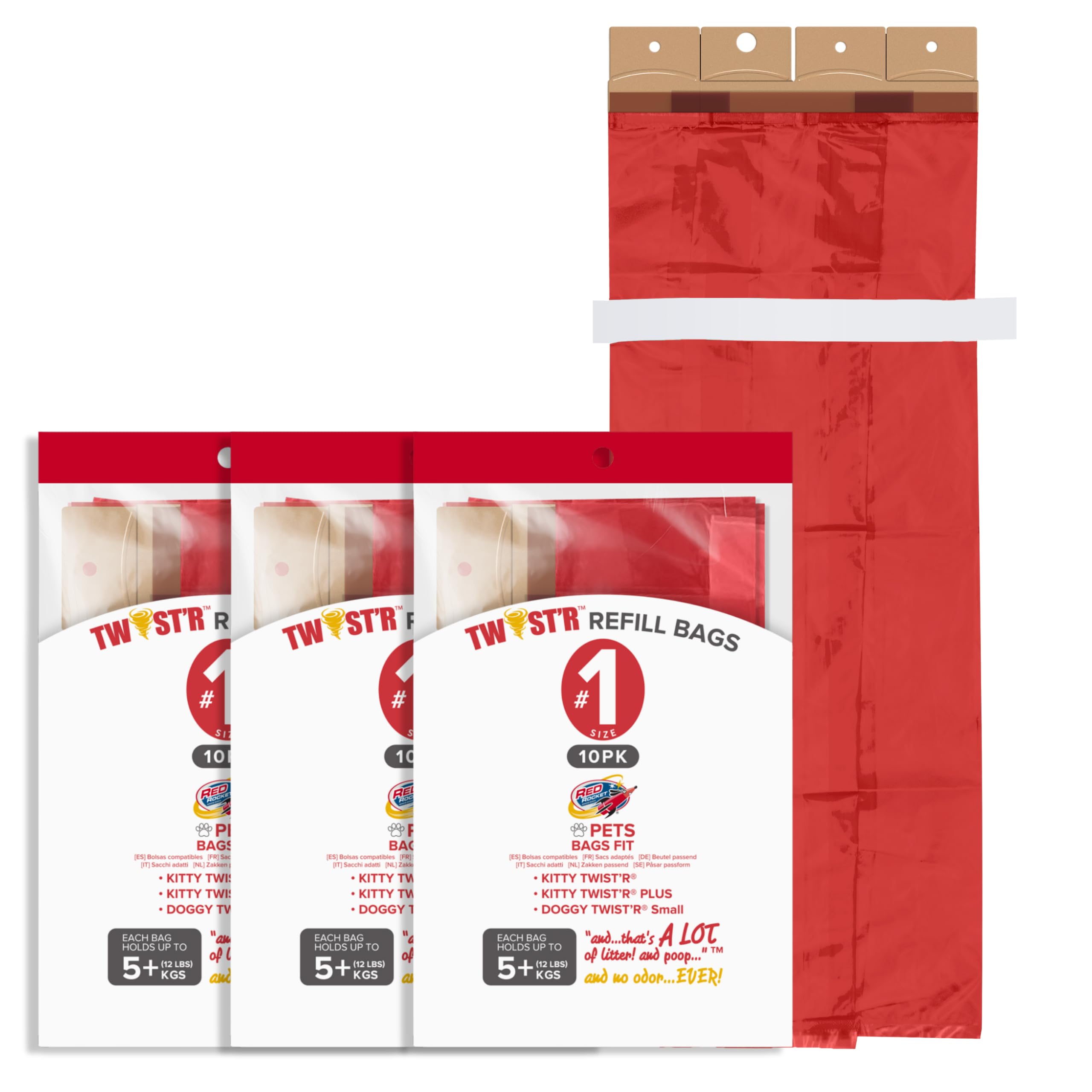 Red Rocket Pets 30 Nachfüllbeutel für Kitty & Doggy Twist'R, Nachfüllbeutel für Pet Twist'R Mülleimer, 7-lagig, geruchsfreie Nachfüllpackungen für Katzen, Hunde, Babys (Nr. 1)