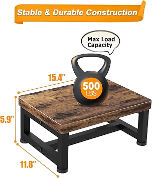 Wooden Step Stools for Adults Kids with Non-Slip Rubber Feet, Heavy Duty Stepping Stools with 500-LBS Capacity for Bedroom Kitchen Bathroom, Bed Steps for High Beds, Easy to Assemble, Rustic Brown