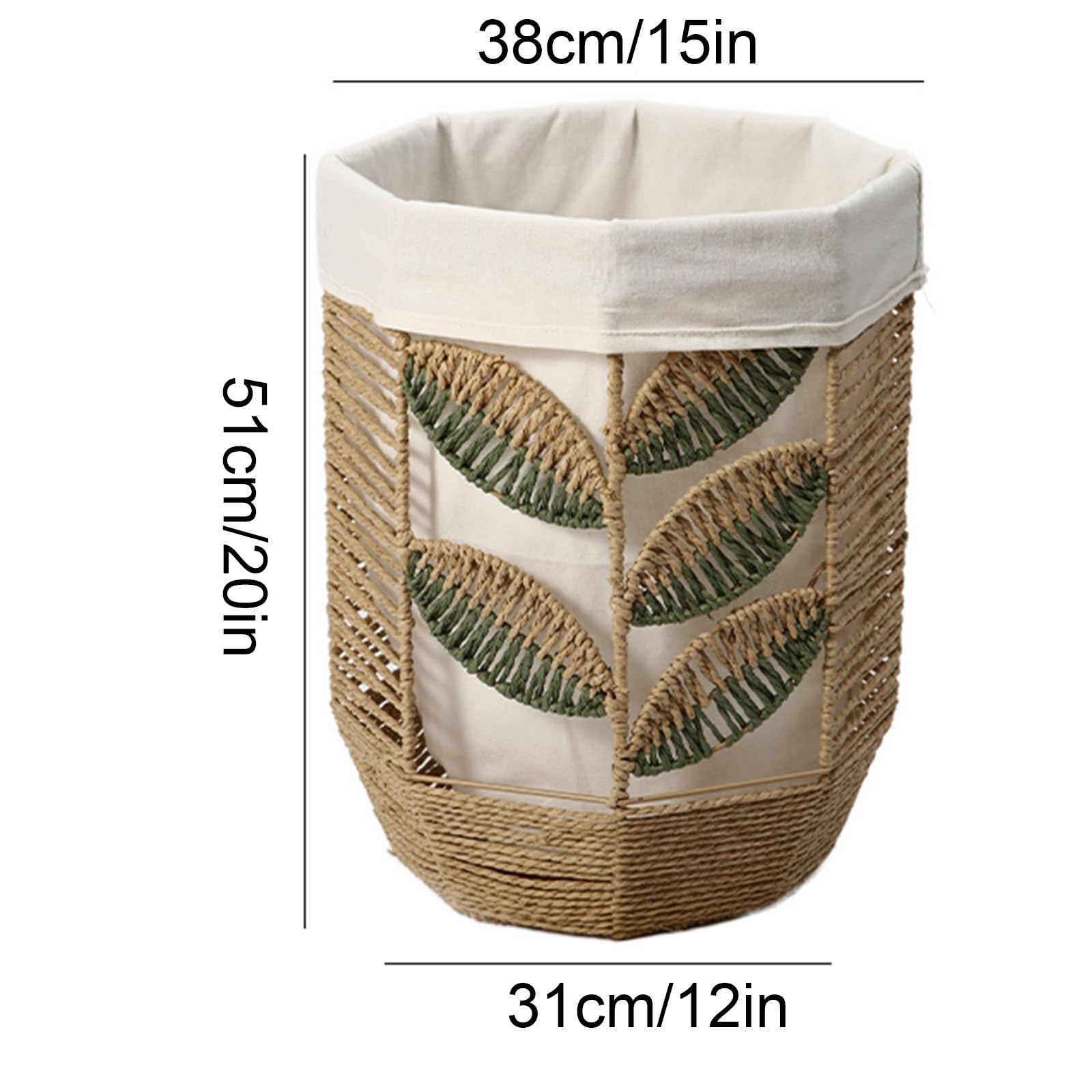 Cesta Ropa Sucia Tejido con Cuerda de Papel, Cesto Colada con Forro de Tela, Decorativo Barreño Ropa Estilo Pastoral(Large)