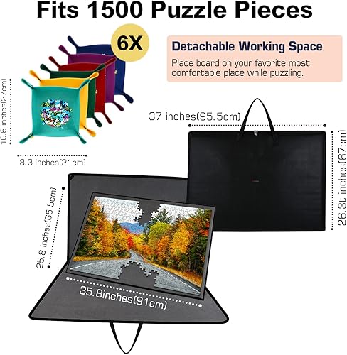 Miniatura 5 de Tablero de rompecabezas de 1500 piezas, tablero de rompecabezas portátil, tapete de rompecabezas con 1 bolsa de asa, 2 bandejas de clasificación y 6