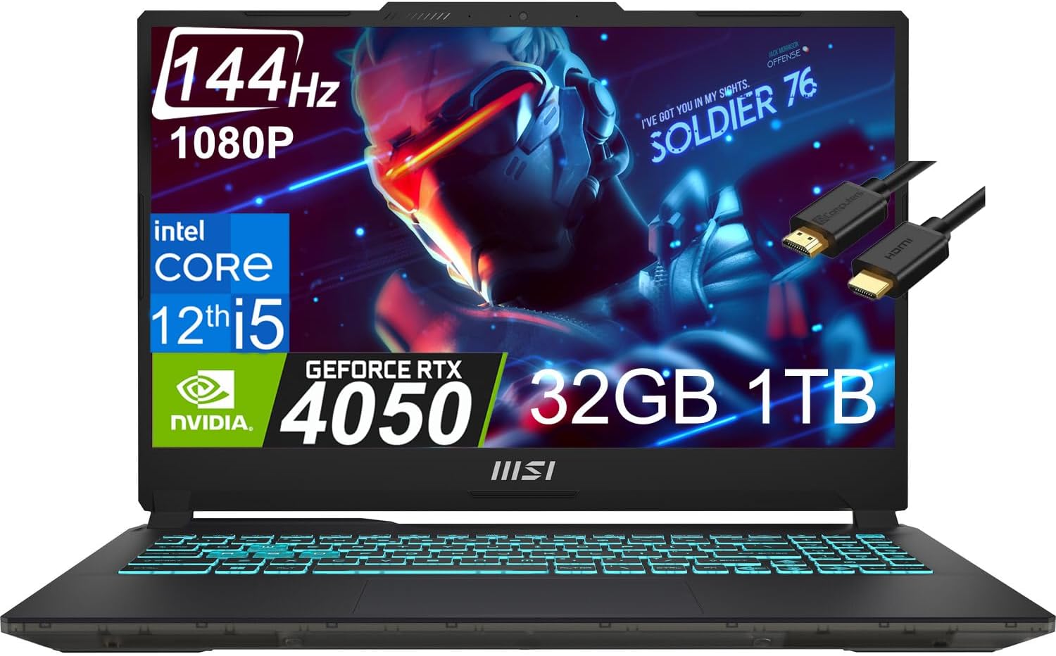 MSI Cyborg 15 Thin GF63 Gaming Laptop 15.6″ FHD 144Hz (Intel 12th Gen i5-12450H, 32GB DDR5 RAM, 1TB SSD, GeForce RTX 4050 (Beats RTX 3060)), Webcam, WiFi 6, IST Cable, Win 11 Home – 2023, Black MSI Cyborg 15 Thin GF63 Gaming Laptop 15.6″ FHD 144Hz (Intel 12th Gen i5-12450H, 32GB DDR5 RAM, 1TB SSD, GeForce RTX 4050 (Beats RTX 3060)), Webcam, WiFi 6, IST Cable, Win 11 Home – 2023, Black