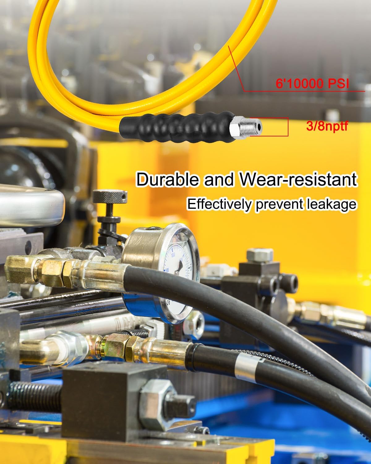 6 Feet 10000psi High Pressure Hydraulic Hose CH-604 Coupler 3/8 Inch NPT Thread, 1/4 Inch ID x 6 Feet Thread Hydraulic Hose Assembly Yellow