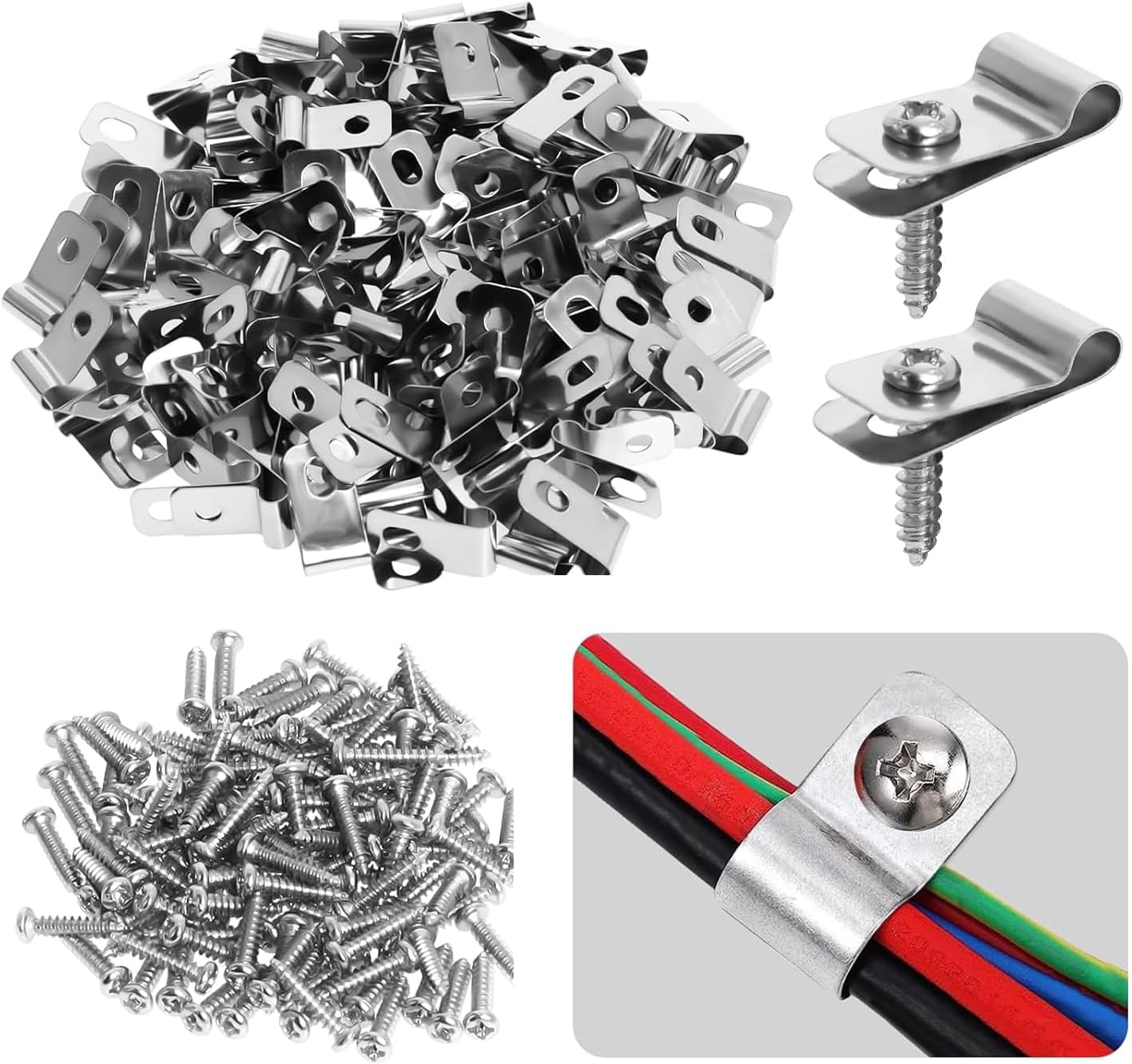 Lot De 100 Serre-câbles De Clôture Avec 100 Vis Pour Clôture De Calibre 2 à 6, Clips En Acier Inoxydable Pour Fil Soudé Sur Clôture En Vinyle, Bois Ou Métal