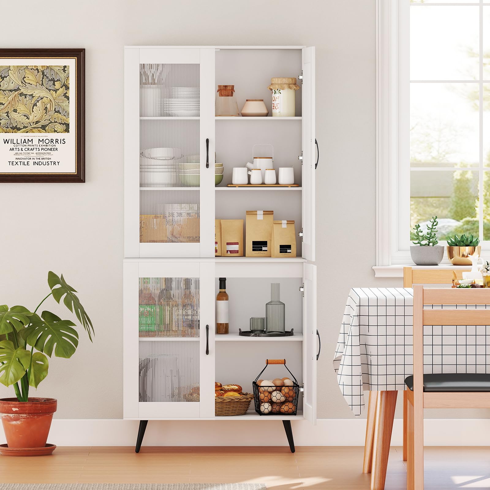 RELAX4LIFE Dispensa Cucina, Credenza Autonoma con Ante Traslucide & Ripiano Regolabile, Armadio Alto Moderno per Soggiorno, Sala da Pranzo, Ufficio a Casa, 80 x 40 x 178,5 CM, Nero/Bianco (BIANCO)