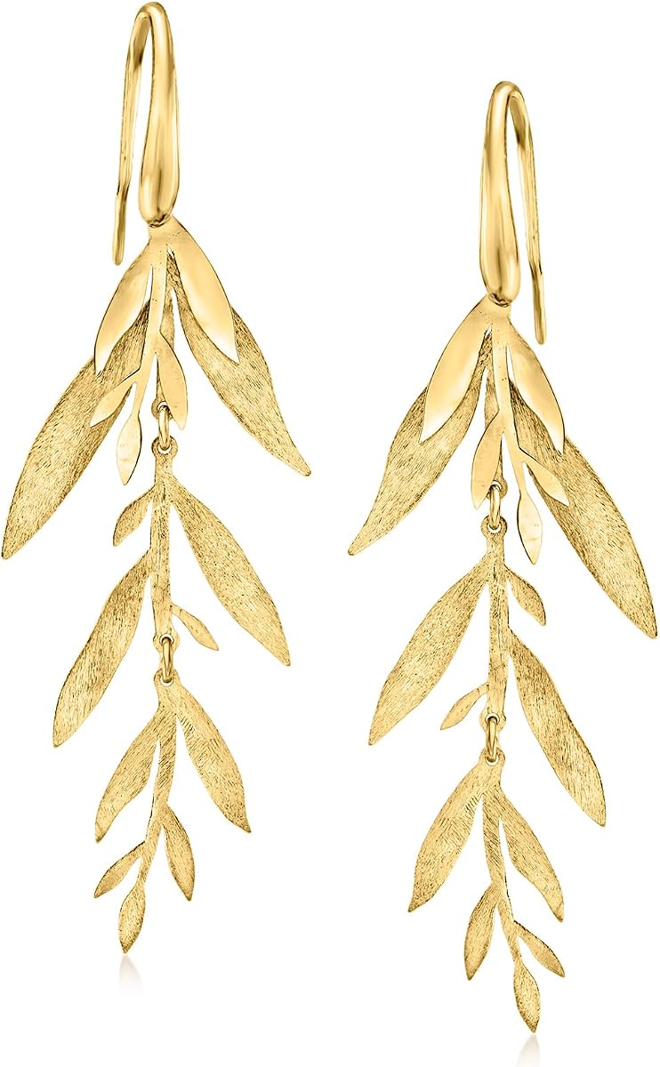 Ross-Simons Italian 18kt Gold Over Sterling Leaf and Branch Drop Earrings