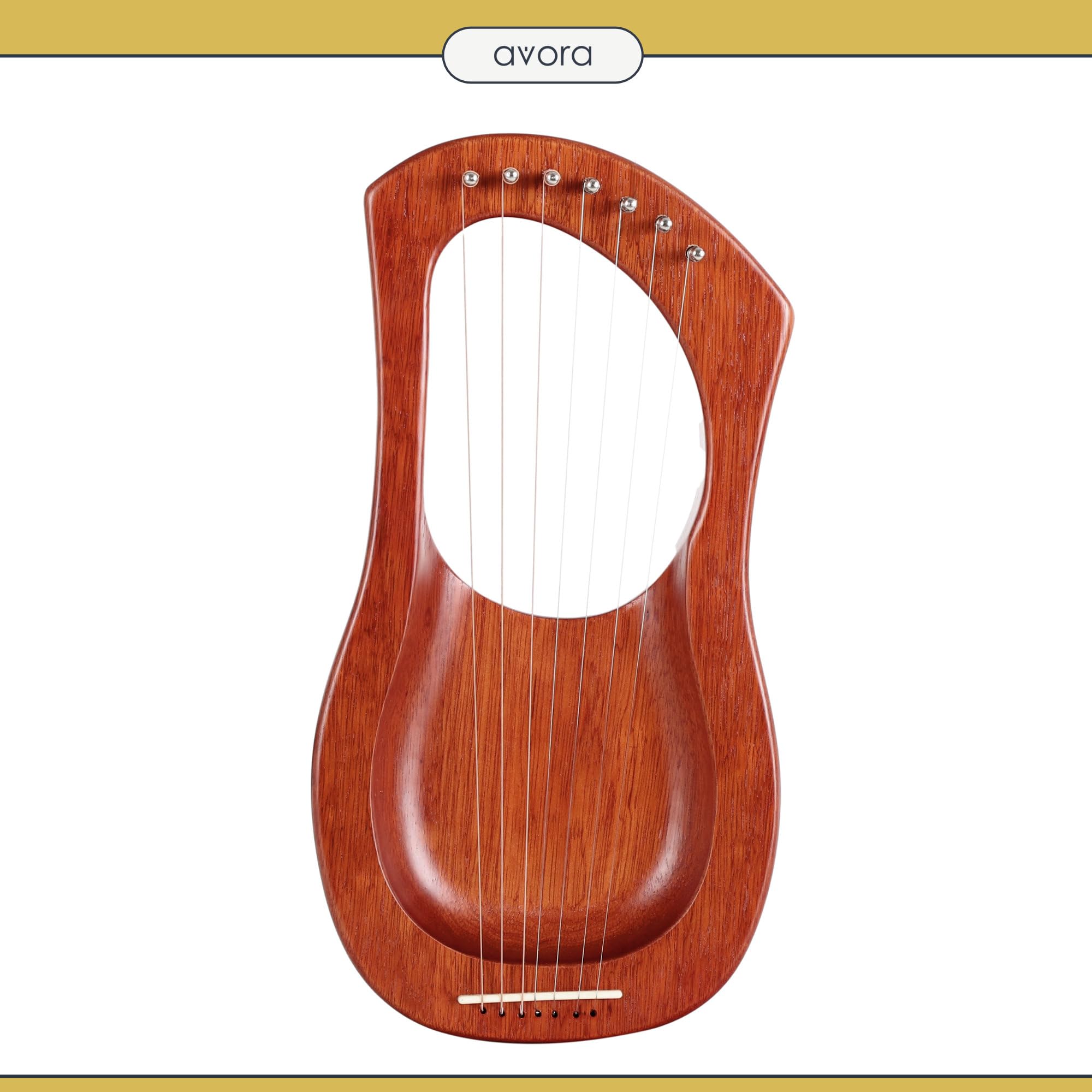 Avora Lyra Arpa in mogano – 7 corde pentatoniche in acciaio, borsa e chiave di accordatura – strumento spirituale per musicoterapia e viaggi sonori.