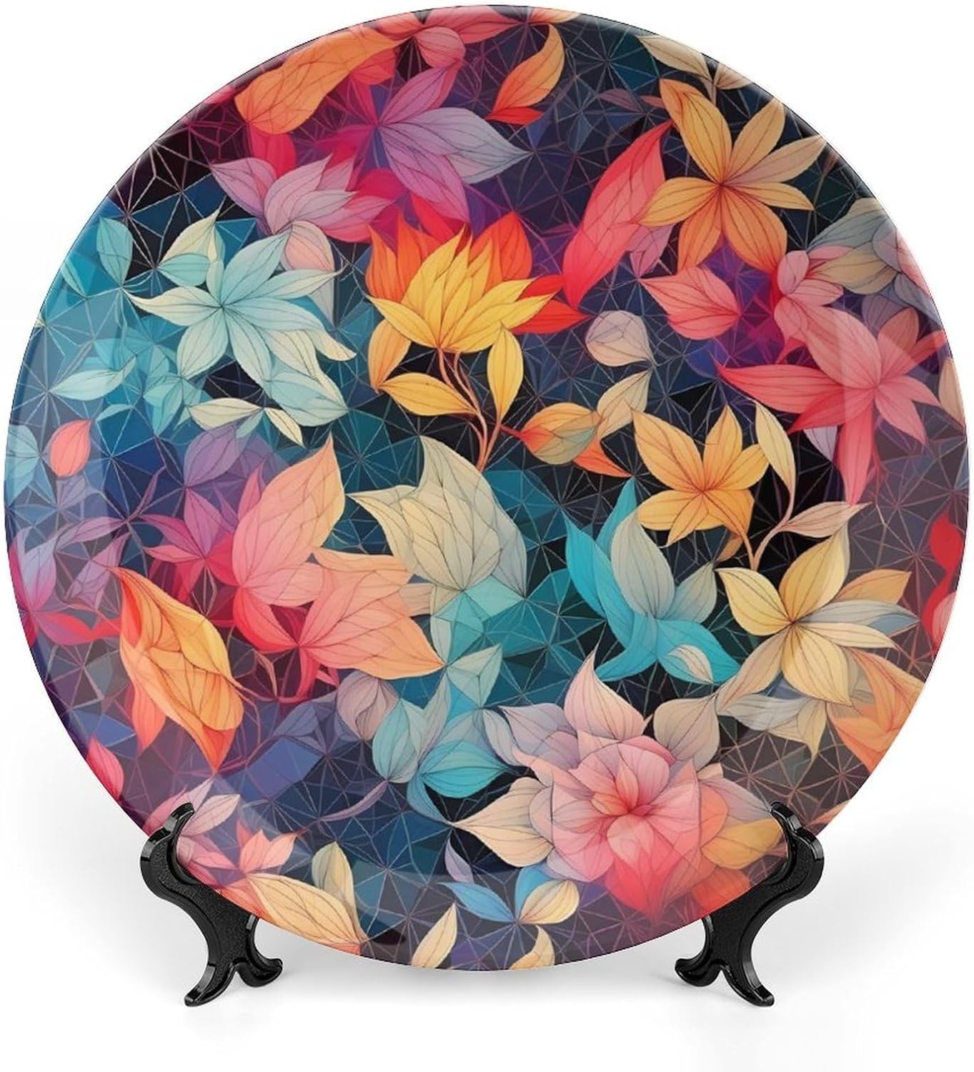Bone China Decorative Plates Colorful Printing Ceramic Decorative Plate Wall Decor with Display Stand Ceramic Ornaments for Wall Hanging Decoration