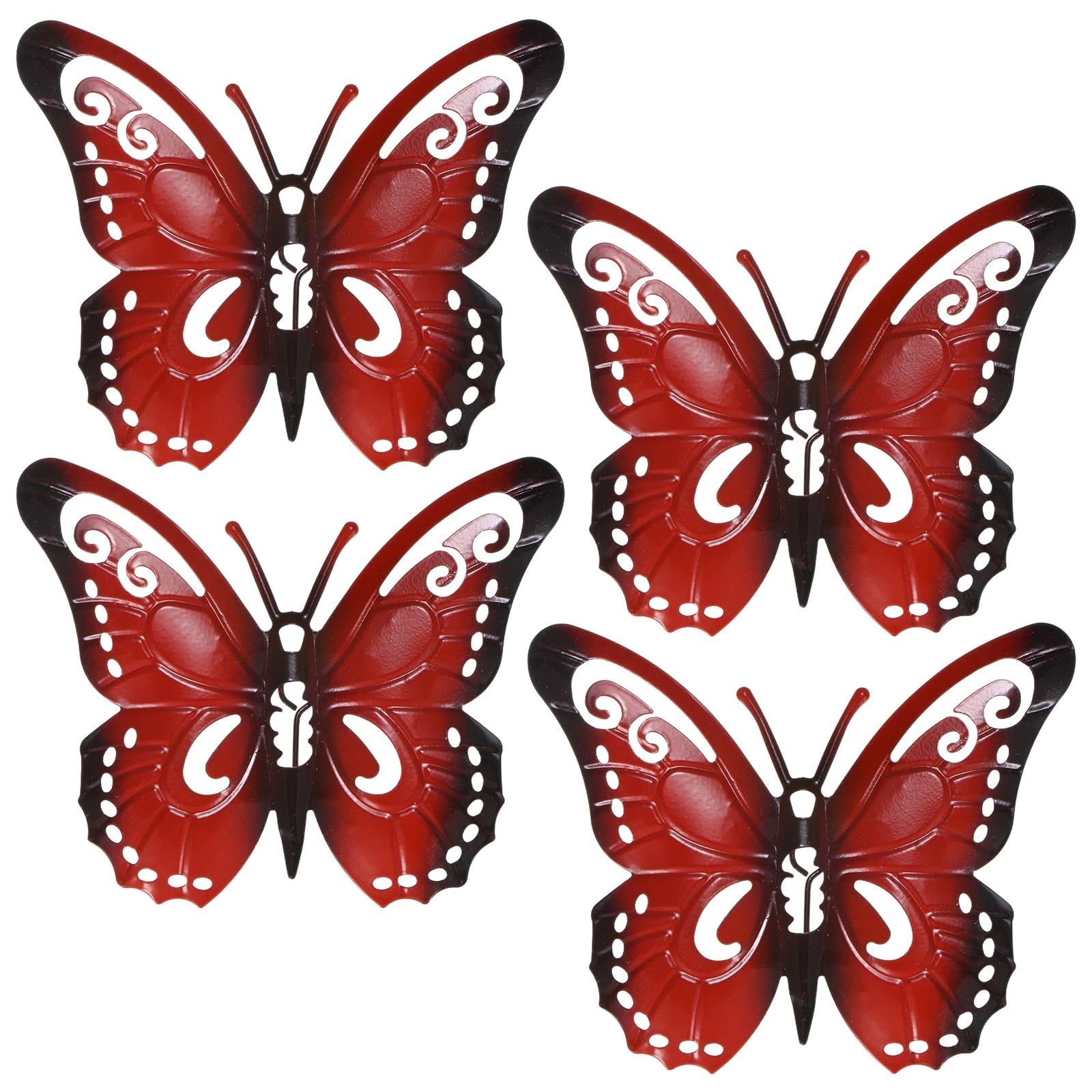 M METERXITY 4 Pack Butterfly Art Wall Decor, Metal Butterfly Wall Decor, Hanging Decorative Hanging Sculpture for Indoor & Outdoor, Fence Yard Patio Garden [ Red, 3.54''x4.33'']