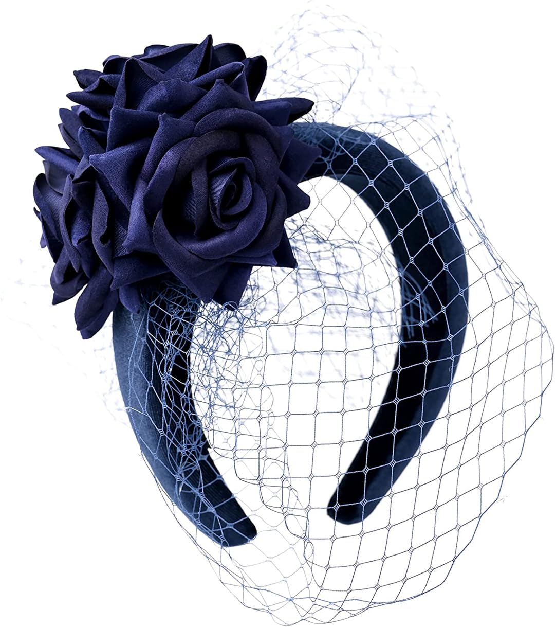 Navy Fascinator Headband With Veil Elegant Tea Party Hat For Women 7889 FASCINATOR WITH VEIL - Navy Blue - Gold Coast Couture main image 3