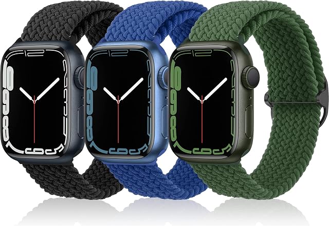 Tuocal 3 Pack Nylon Strap Compatible with Apple Watch Strap 49mm 42mm 44mm 45mm, Nylon Braided Sport Stretchy Elastic Replacement Solo Loop Strap for iWatch Ultra Series 8 7 6 5 4 3 2 1 SE
