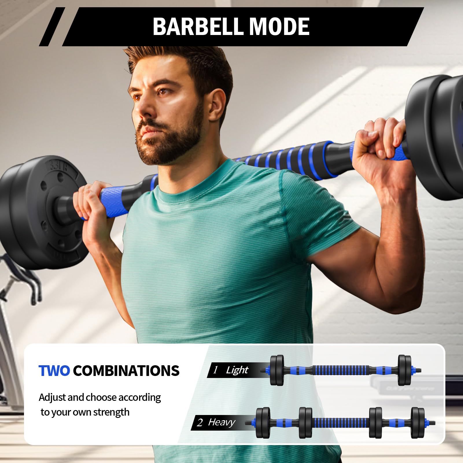 Set di manubri corti, 2 in 1, 10/15/20/30 kg, per uomini e bilancieri regolabili, tubo di collegamento multifunzione, per allenamento di forza