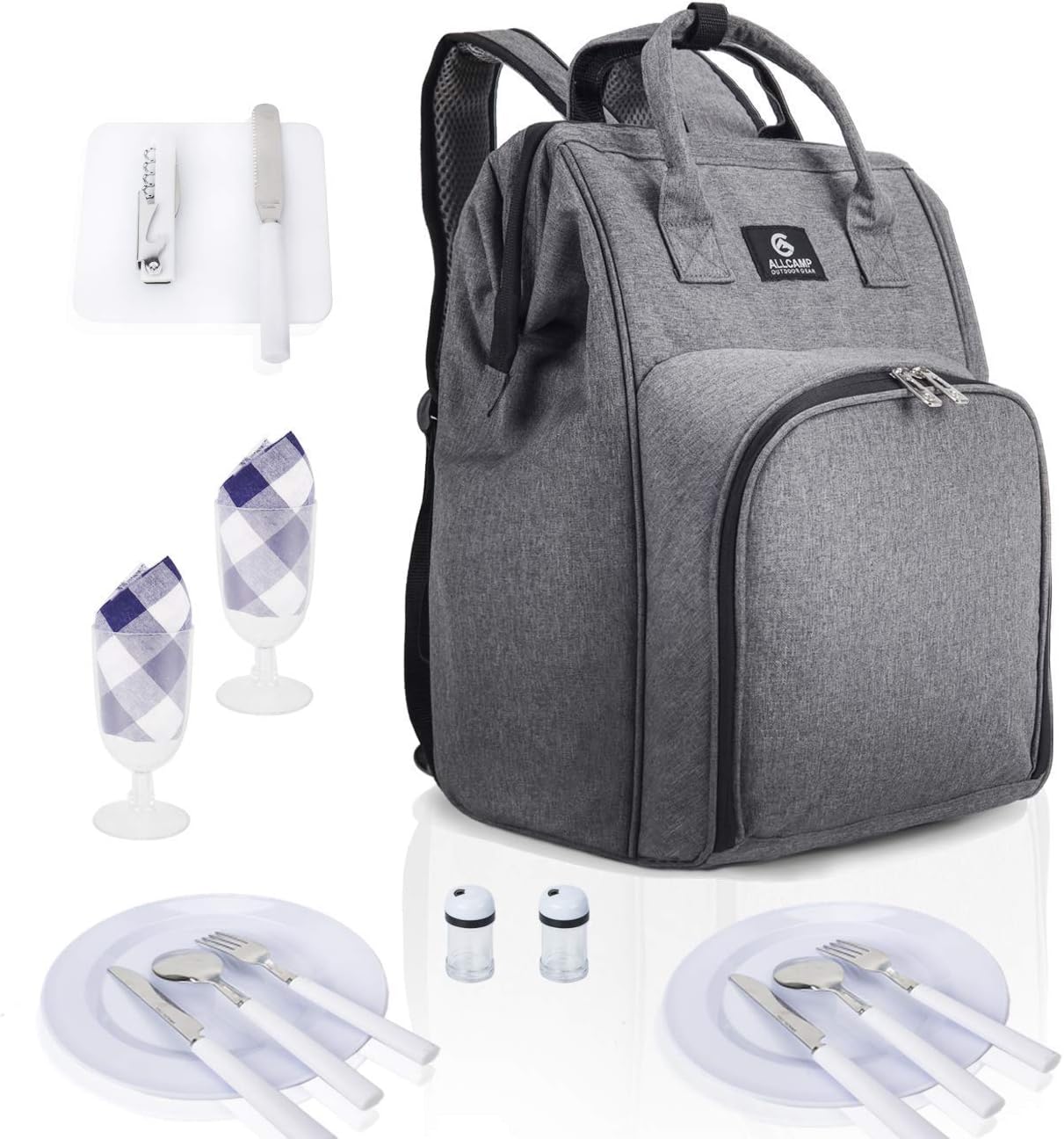 ALLCAMP Picnic Backpack for 2 Person with Fleece Blanket, Plates and Cutlery Set : Patio, Lawn & Garden