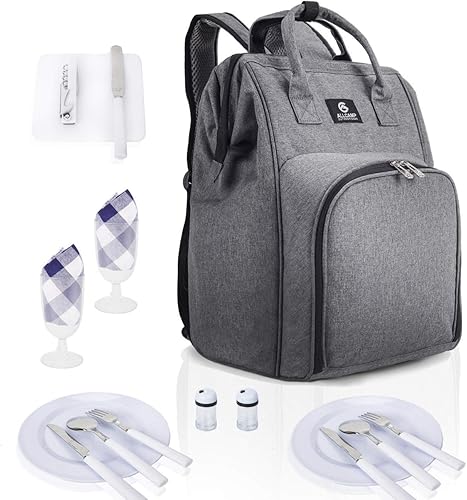 Miniatura 8 de ALLCAMP OUTDOOR GEAR Mochila de picnic para 2 personas con manta, platos y cubiertos de forro polar Gris Plomo,Negro,Azul,Marrón,Gris,Azul