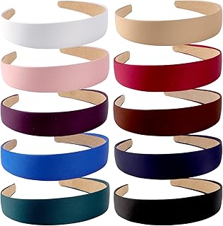 Wecoe 10 Pack Satin Headbands 1.3 Inch Wide Headband Women Non Slip Fashion Colorful Black White Headband Plain Head bands...