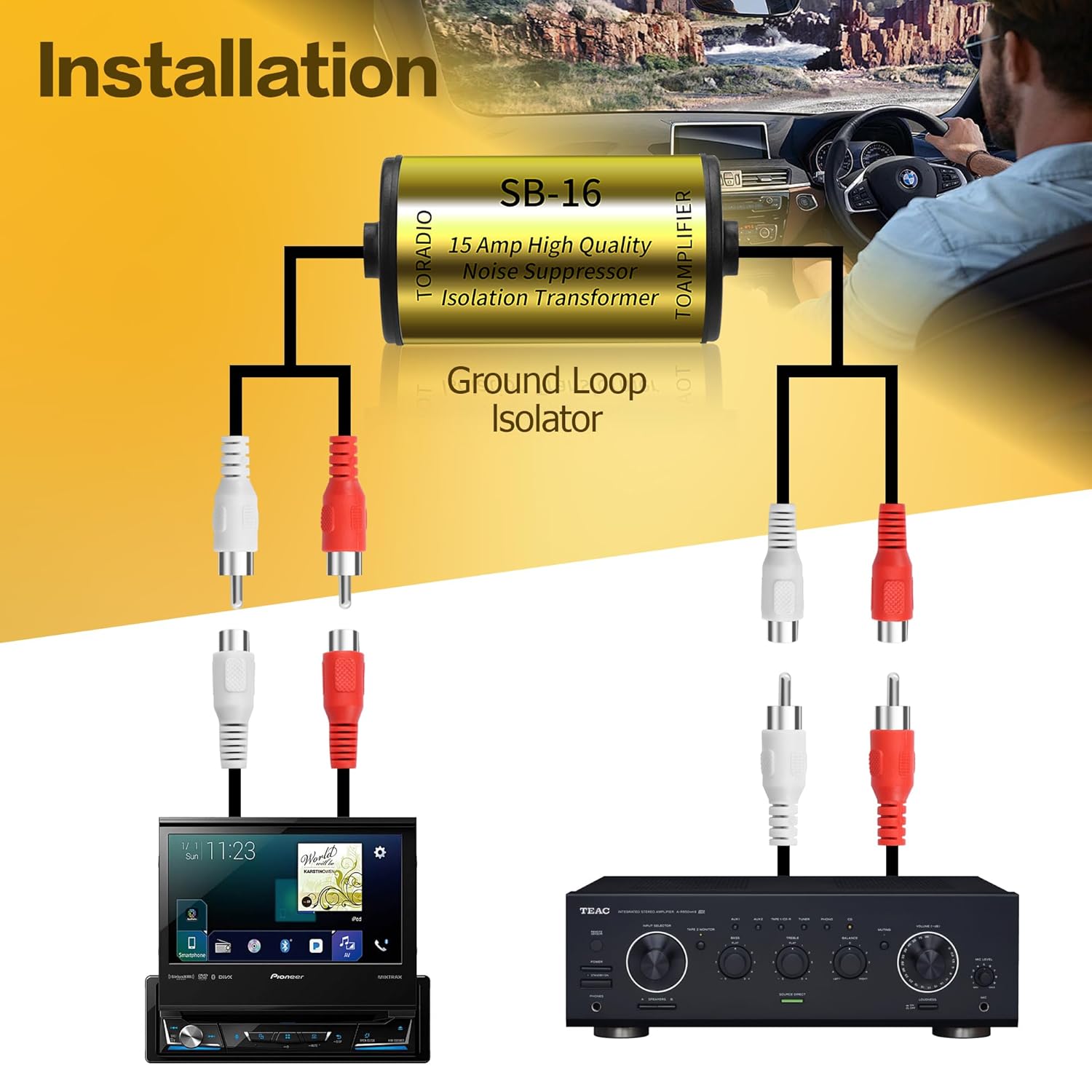 YAODHAOD Ground Loop Isolator, Amplifier Noise Filter for Car Audio & Home Stereo,Feedback Loop Isolator,Stereo Noise Suppressor Reducer Alternator