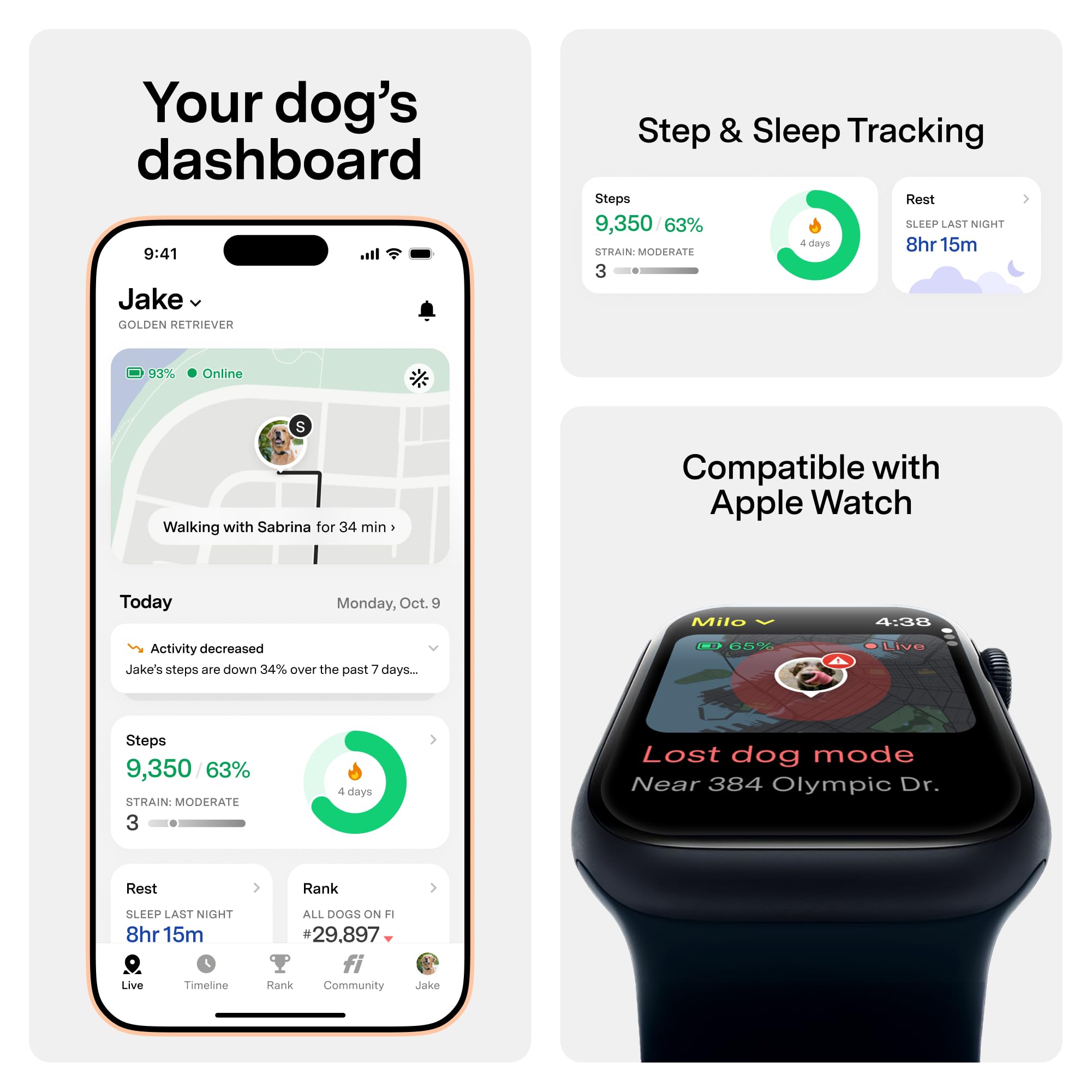 New Fi Series 3+ Smart Dog Tracker Collar [12 Month Membership Included] GPS Tracker for Dogs with Health & Behavior Monitoring, Escape Alerts, Waterproof, LED, Apple Watch Compatible (Gray, Small) - image 3