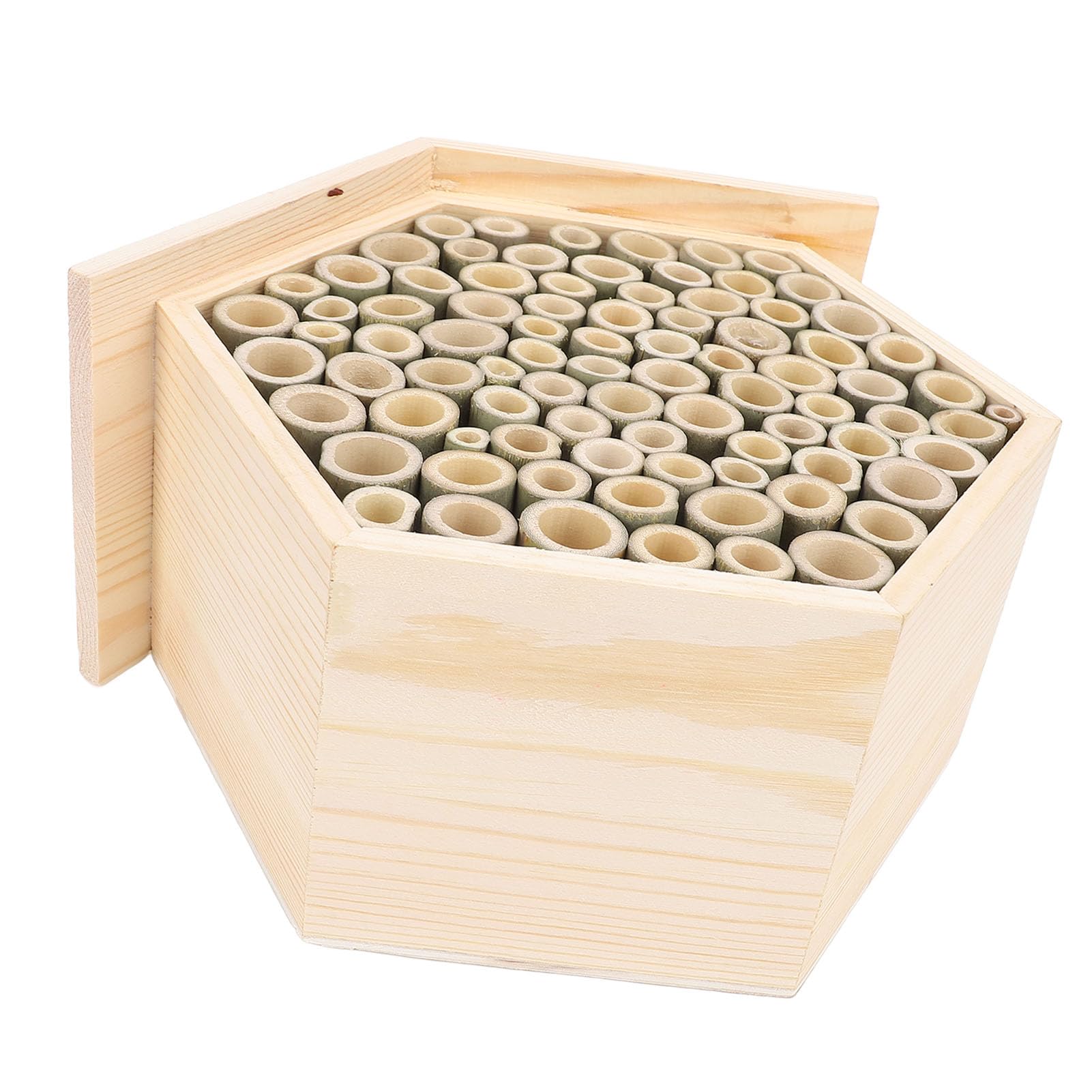 Topyond Hexagonal Bee House, handgefertigtes Holzbienenhotel für Garten, zieht Bestäuber, Mason Bee House mit Röhren, Outdoor Bee Hotel für Garten, Bienenbox für Mason Bees an