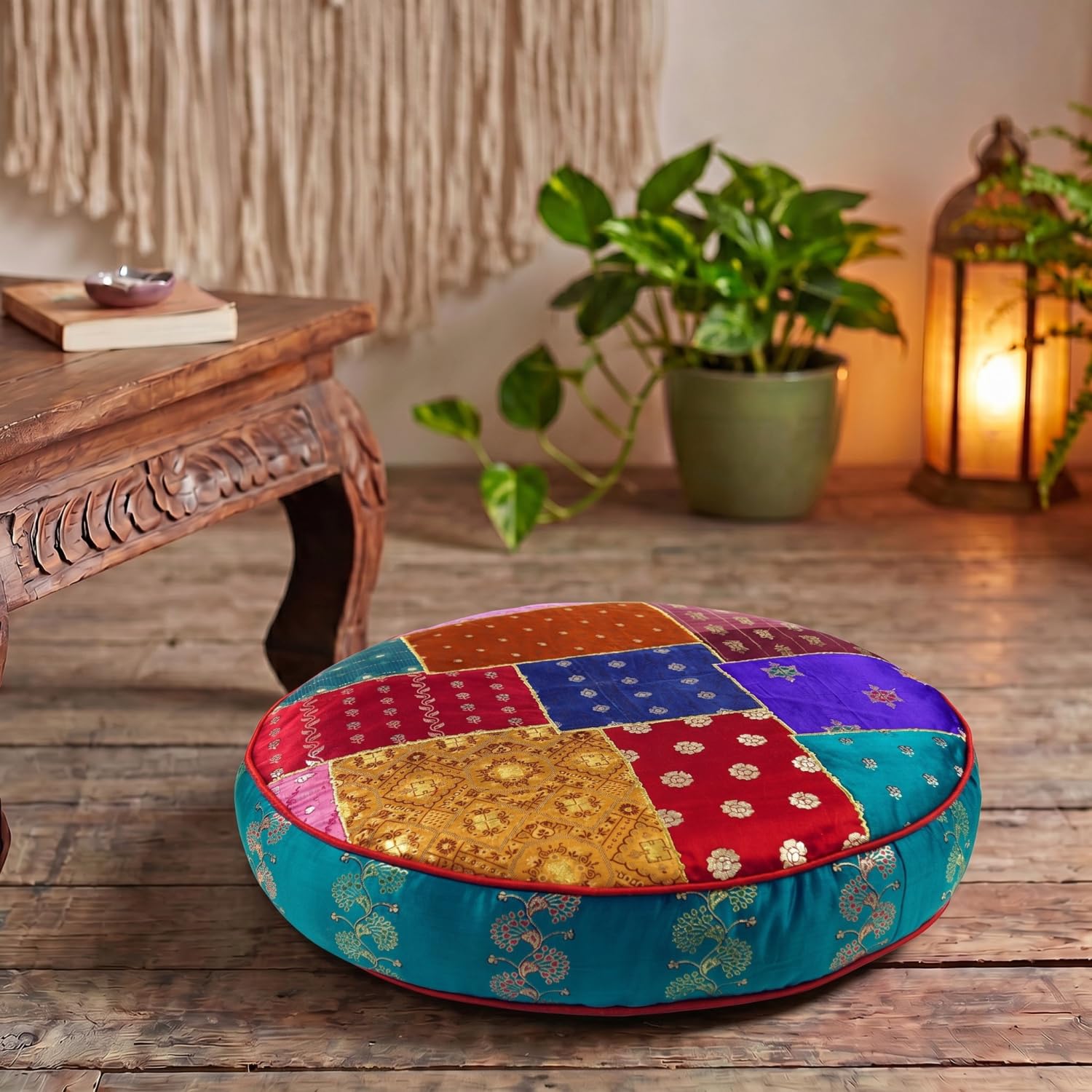 GURU SHOP Orientalisches Patchwork Kissen 40 cm, Sitzkissen, türkis/bunt